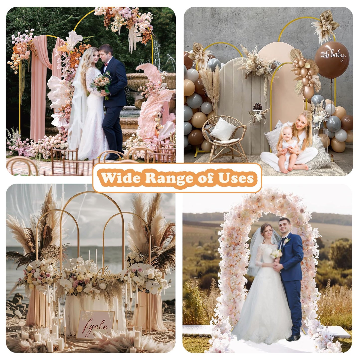 DDMY Wedding Backdrop Stand, 7.9 FT Thickened Metal Semicircular Square Base Arch, Portable Balloon Stand Kit for Ceremony, Birthday Party, Baby Shower, Christmas, New Year Decoration