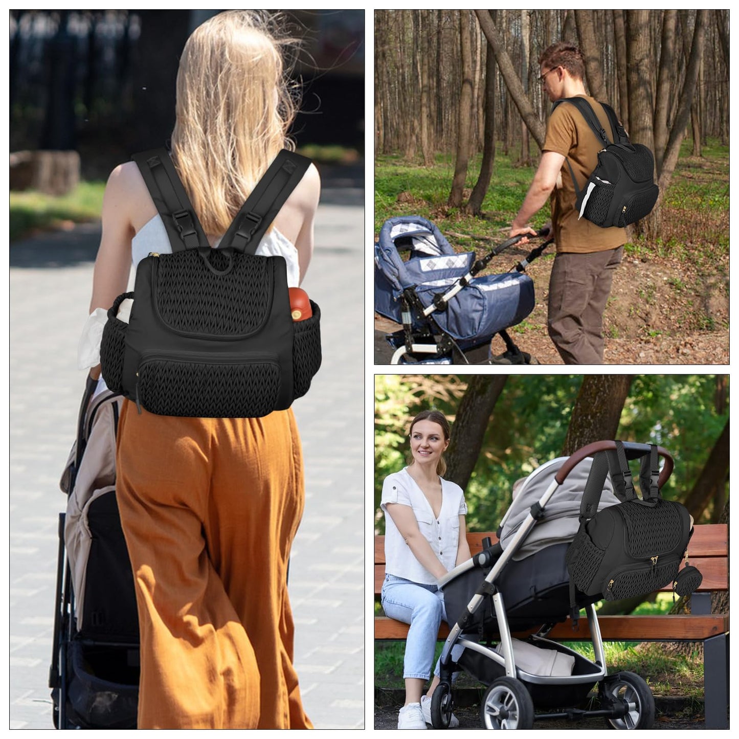 Geestock Diaper Bag Small Diaper Backpack, Stylish Quilted Baby Backpacks, Mini Maternity Bags, with Changing Pad, Pacifier Case & Stroller Straps, Parents Essentials Diaper Bag, Black