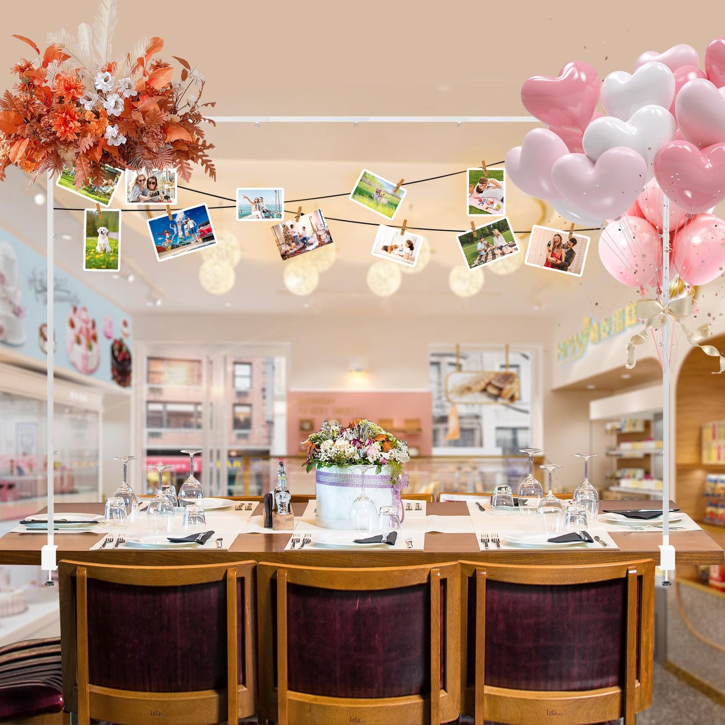 Over The Table Rod Stand with Clamps,Black 33"-100" Adjustable Table Top Frame Backdrop Stand Table Balloon Stand for Wedding Halloween Birthday Party Birthday Christmas Baby Shower Decor