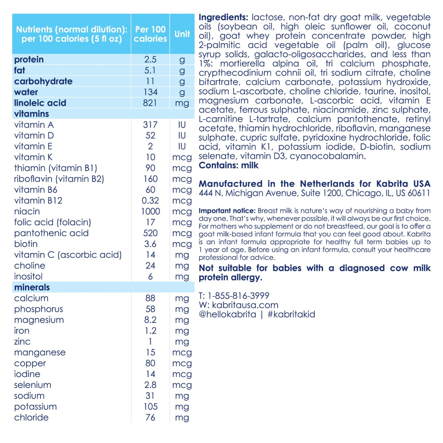 Kabrita Goat Milk Infant Formula - Easy to Digest Baby Formula 0-12 Months - Contains Prebiotics, Iron, DHA, Non-GMO - Gentle on Sensitive Tummies - Formula Supporting Gut Health & Sleep - 28Oz