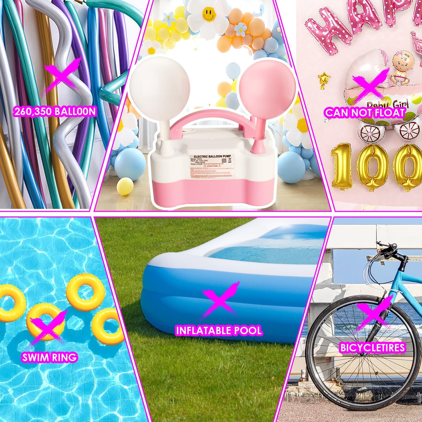 Balloon Pump Electric, Portable Automatic Dual Nozzle Inflator 110V 600W with Tying Tools for Birthday Gender Reveal Baby Shower Balloons Party Decorations