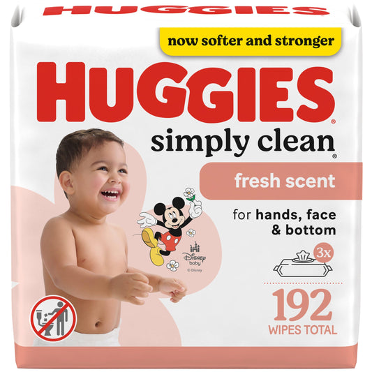 Huggies Simply Clean Fresh Scent Baby Wipes, 3 Flip-Top Packs of 64 (192 Wipes Total), Packaging May Vary