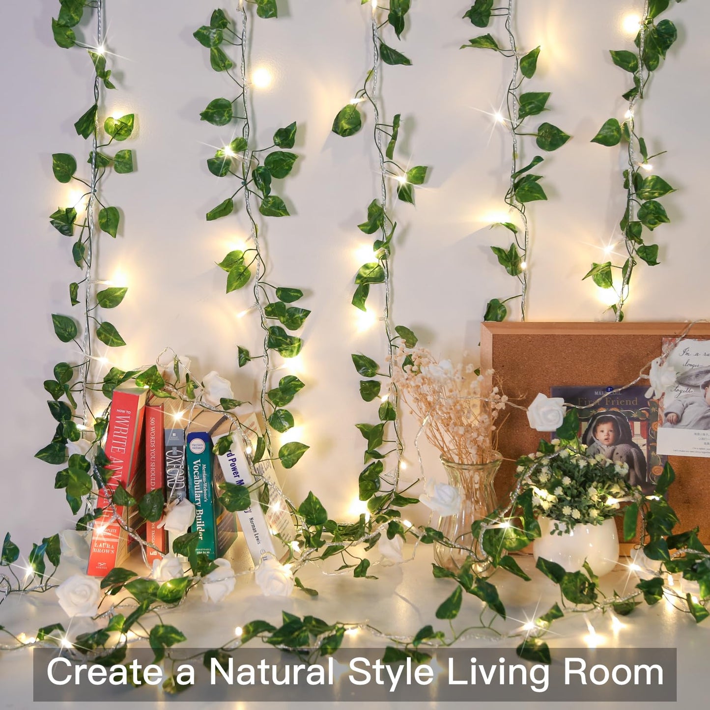 suddus Vine with Fairy Lights Battery Operated, 33ft 100 LED Ivy String Lights with Remote, Leaf Lights for Bedroom, Room, Wall, Garden, Party, Wedding Decor (Warm White)