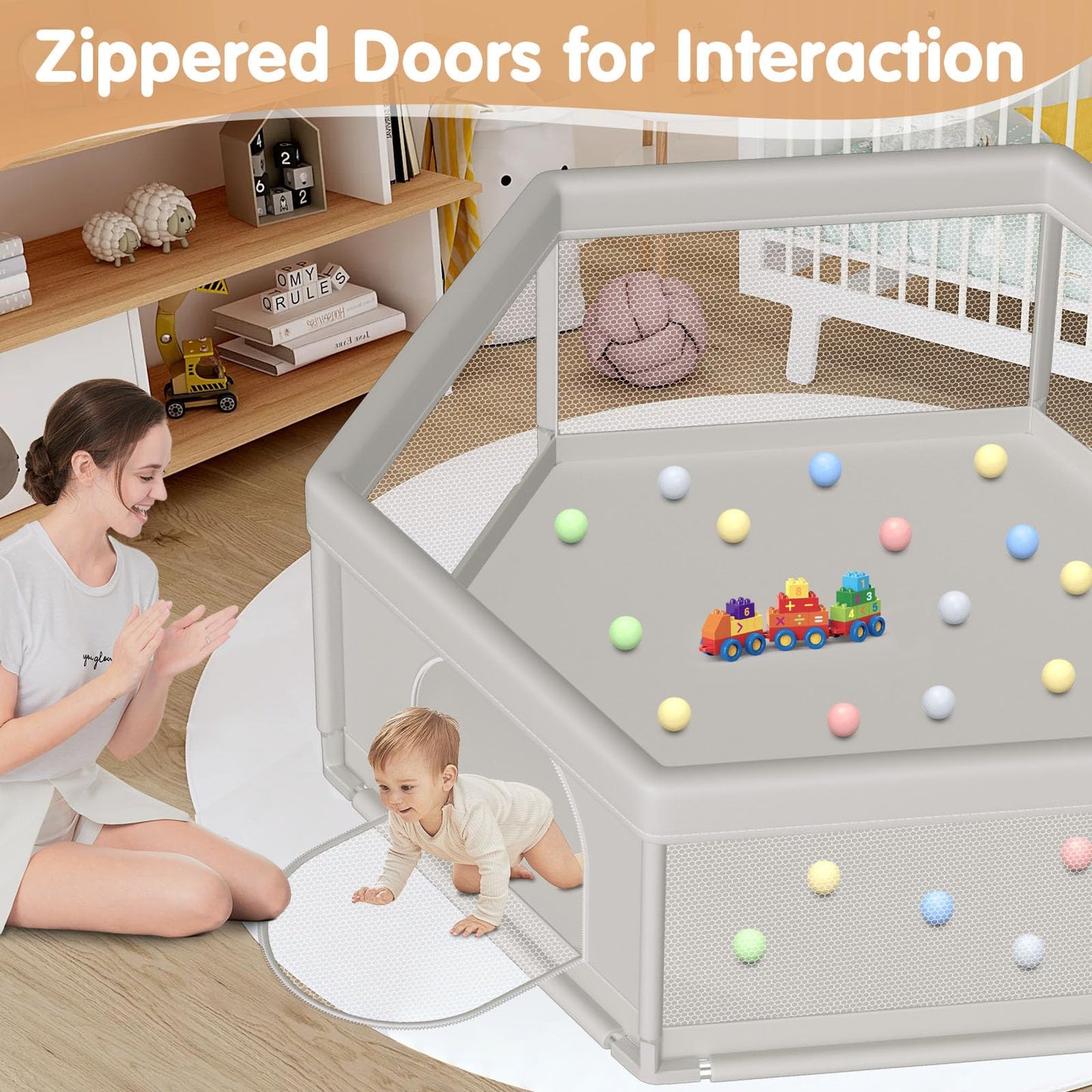 Baby Playpen 50x50 Inch, Play Pens for Babies and Toddlers Baby Fence Baby Play Yards for Indoor & Outdoor with Breathable Mesh Anti-Fall Playpen
