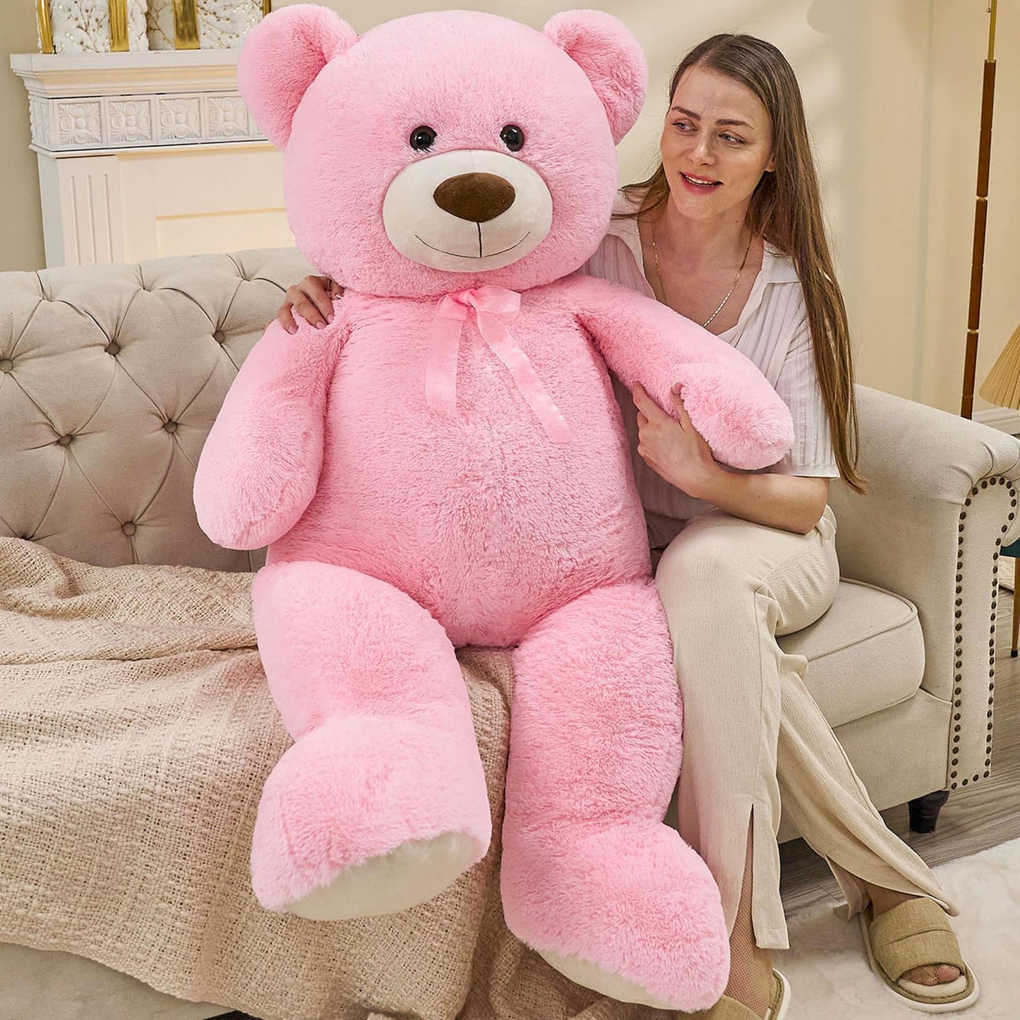51 inch Big Teddy Bear Cute Giant Stuffed Animals Soft Plush Toy for Girlfriend Kids for Birthday Christmas Valentine's Day