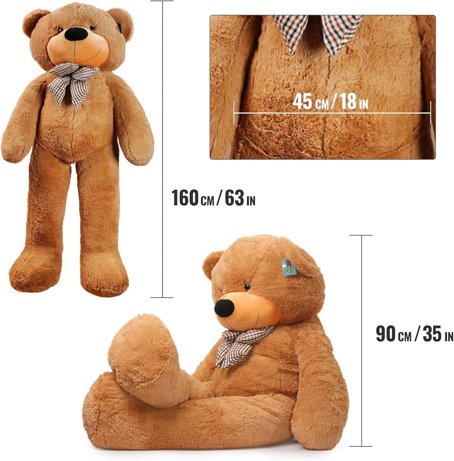 Joyfay 63" Giant Teddy Bear Light Brown Huge 5.25 feet Stuffed Teddy Bear Soft Toy Valentine's Big Gift
