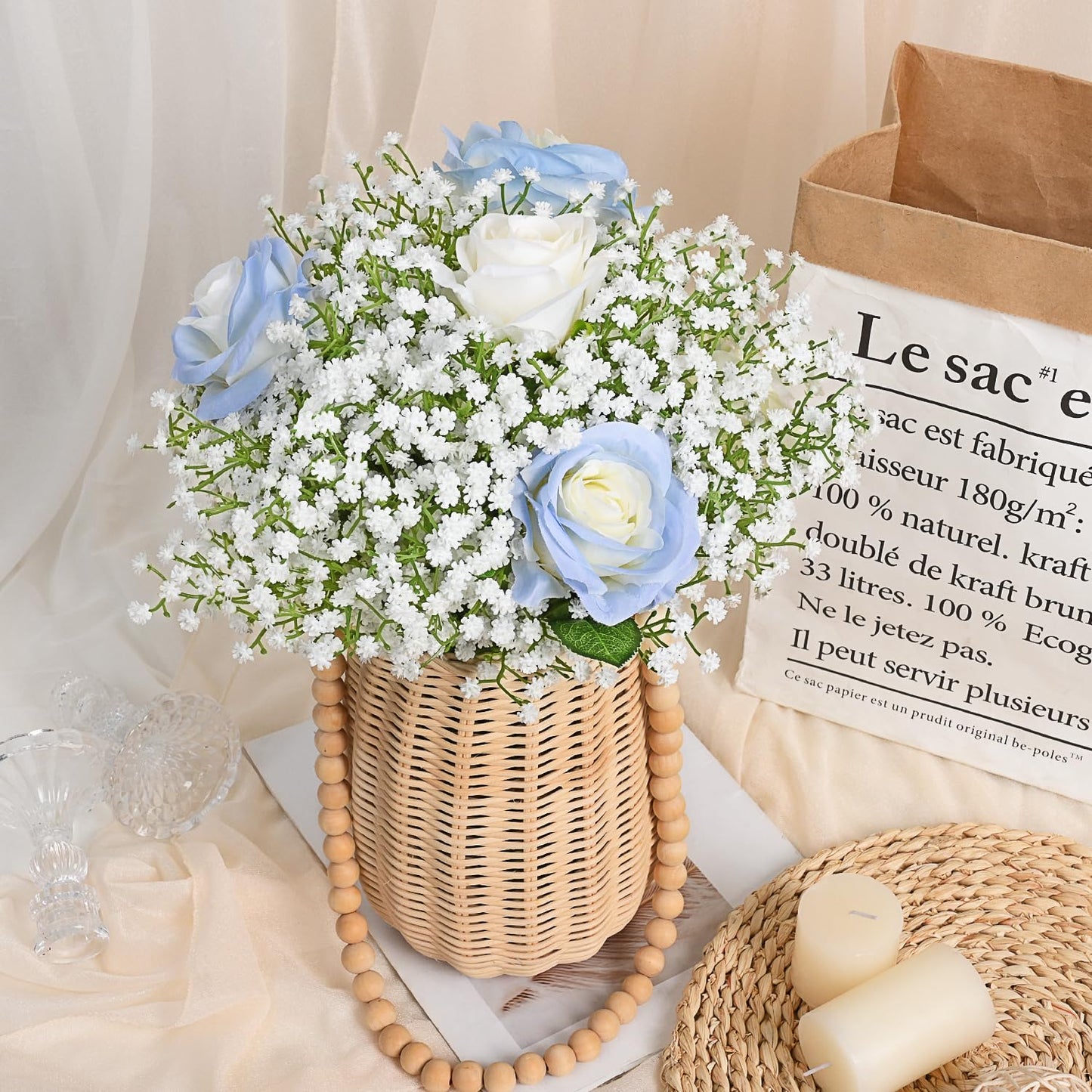 MARTINE MALL Babys Breath Artificial Flowers, 15 PCS White Baby Breath Flowers Artificial Bulk, Fake Babys Breath Gypsophila Real Touch Faux Babys Breath for Wedding Floral Arrangement Home Decor