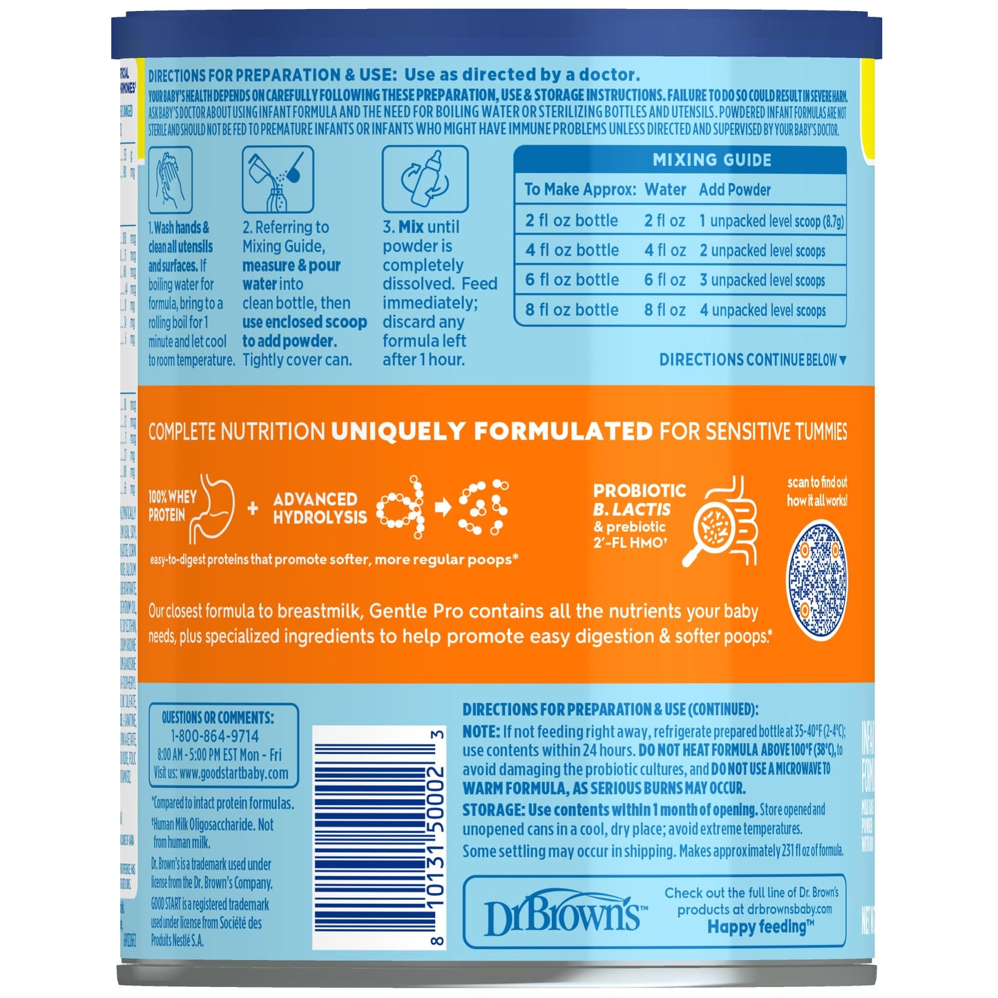 Good Start | Dr. Brown’s Gentle Pro, Baby Formula Powder, For Sensitive Tummies, Easy Digestion and Softer Poops, Infant Formula with Probiotics, DHA, Non-GMO, 20 Ounce