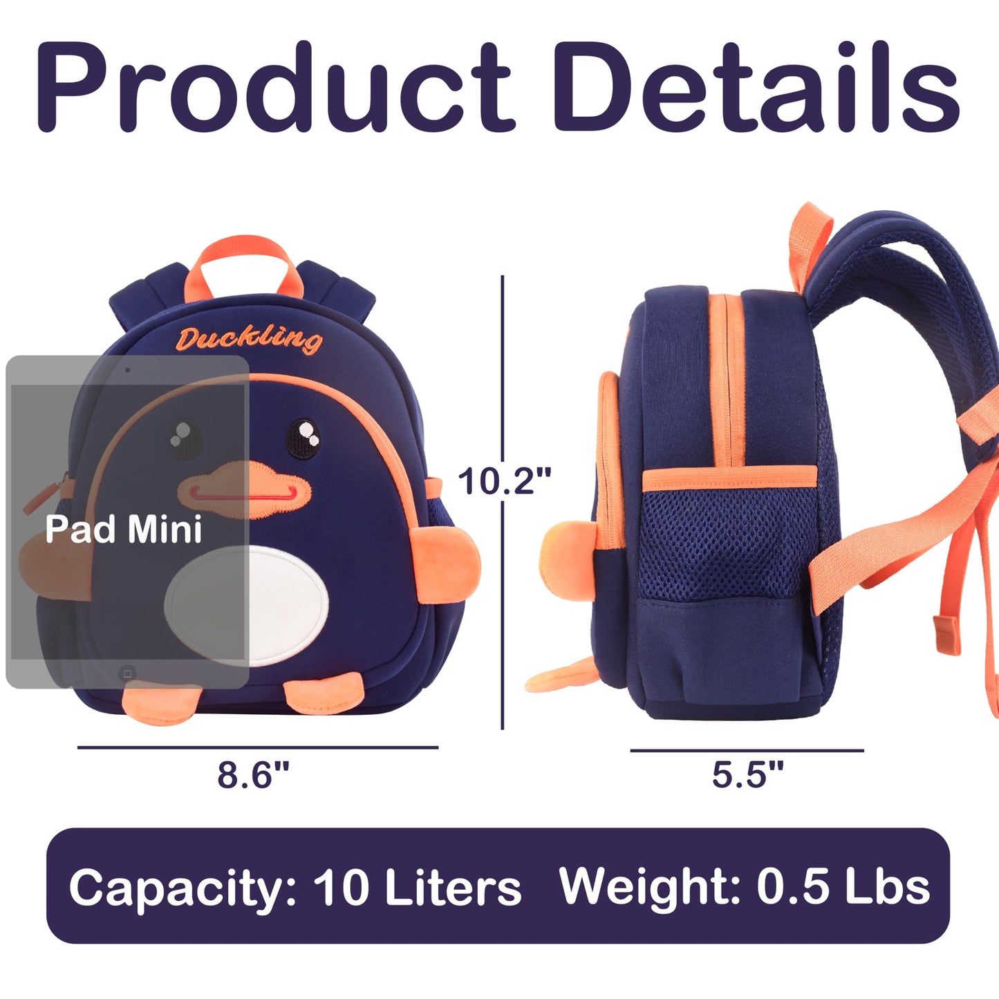 Toddler Backpacks for Boys Girls 2-4 Cute 3D Kids Duck Schoolbag with Baby Leash for Small Preschool Kindergarten Bookbag Cartoon Mini Travel Bags 10inch (Yellow)