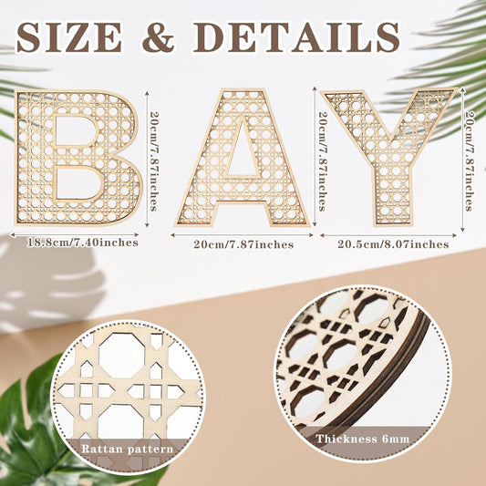 4 Pcs Wooden Nursery Decor Baby Letters Sign Rattan 8 Inch Wood Wildflower Nursery Letters Boho Wall Decor for Baby Shower Newborn Birthday Gift