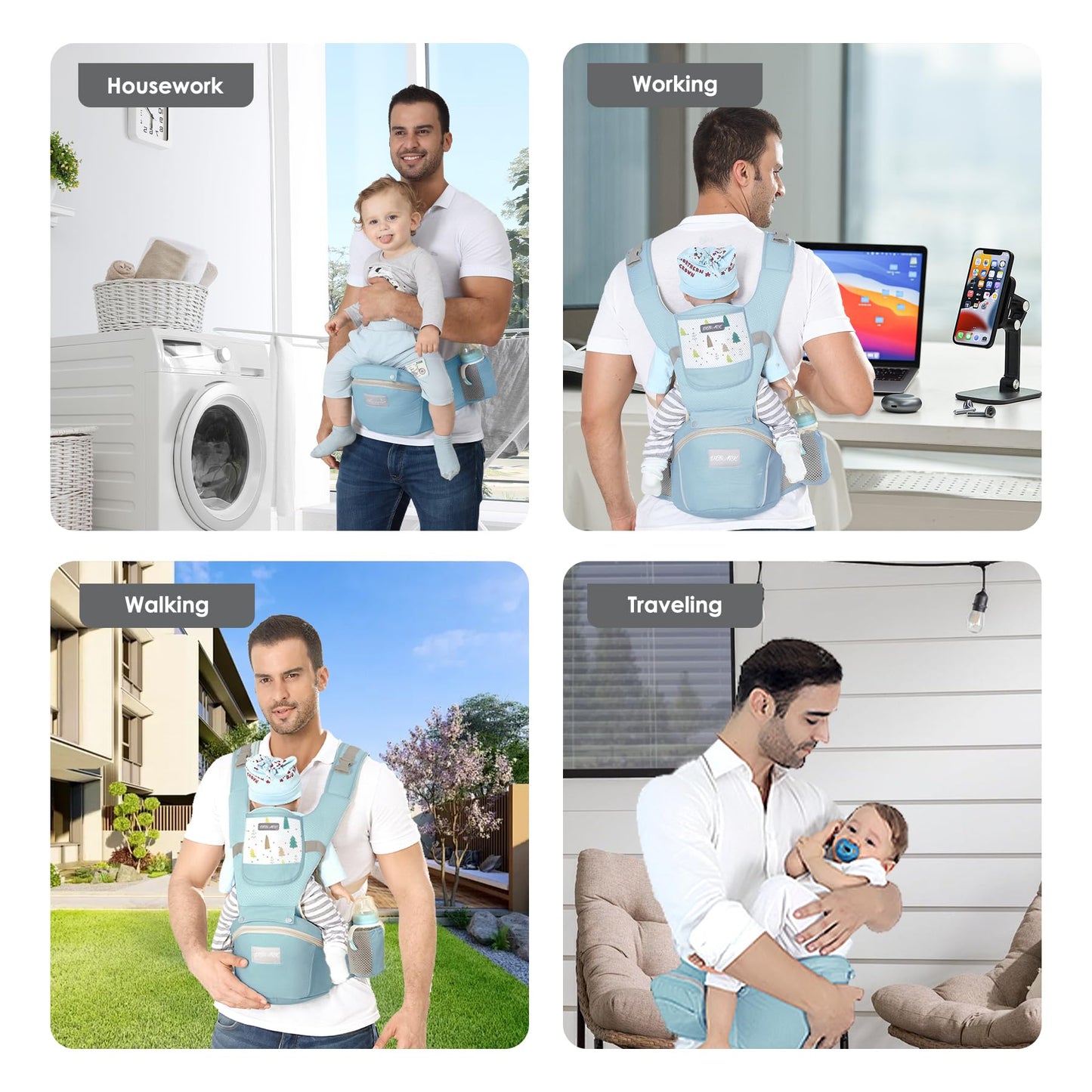 Baby Carrier Newborn to Toddler - Debark Baby Carrier with Hip Seat, 6-in-1 Adjustable Detachable Ergonomic Infant Carrier for Babies from 0-36 Months, Ideal for Baby Travel Essentials (Grey)