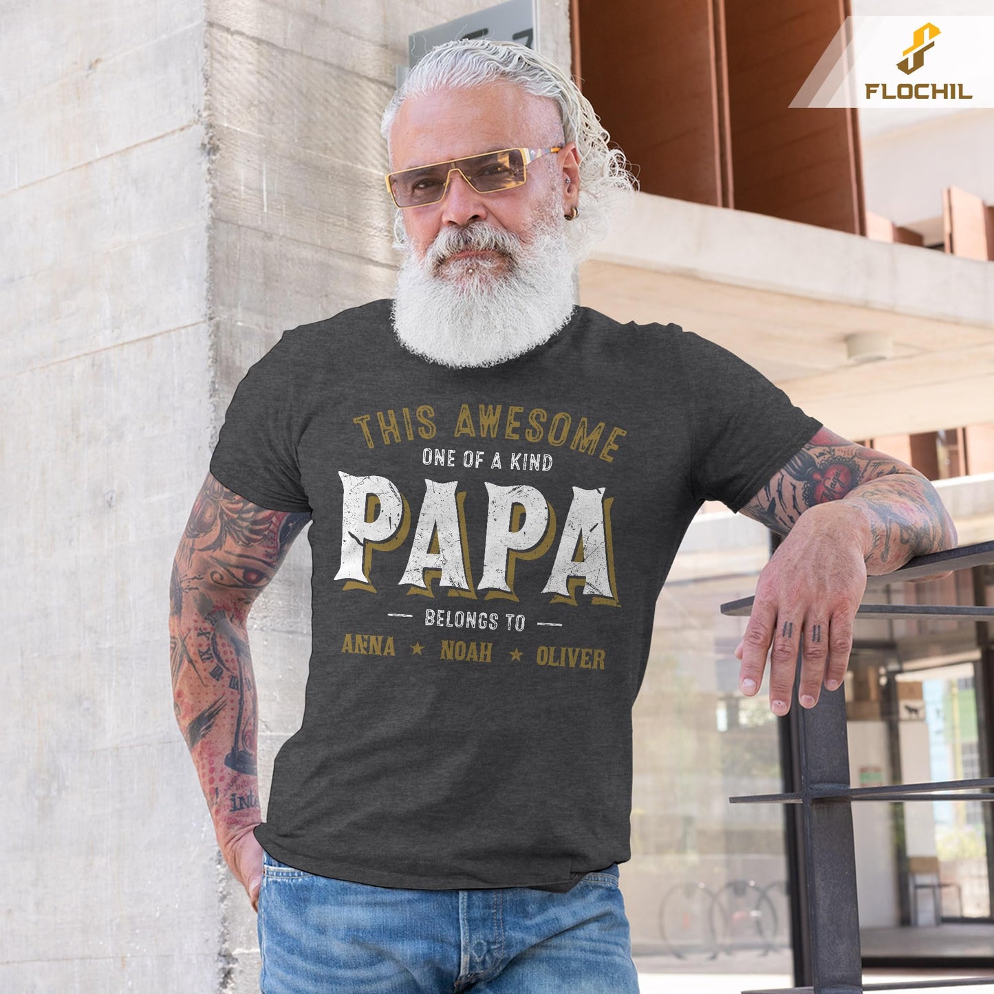 FLOCHIL Personalized Dad Shirt for Men, Custom Dad Shirt with Kids Names, Customized Fathers Day T Shirt, Gifts for Dad