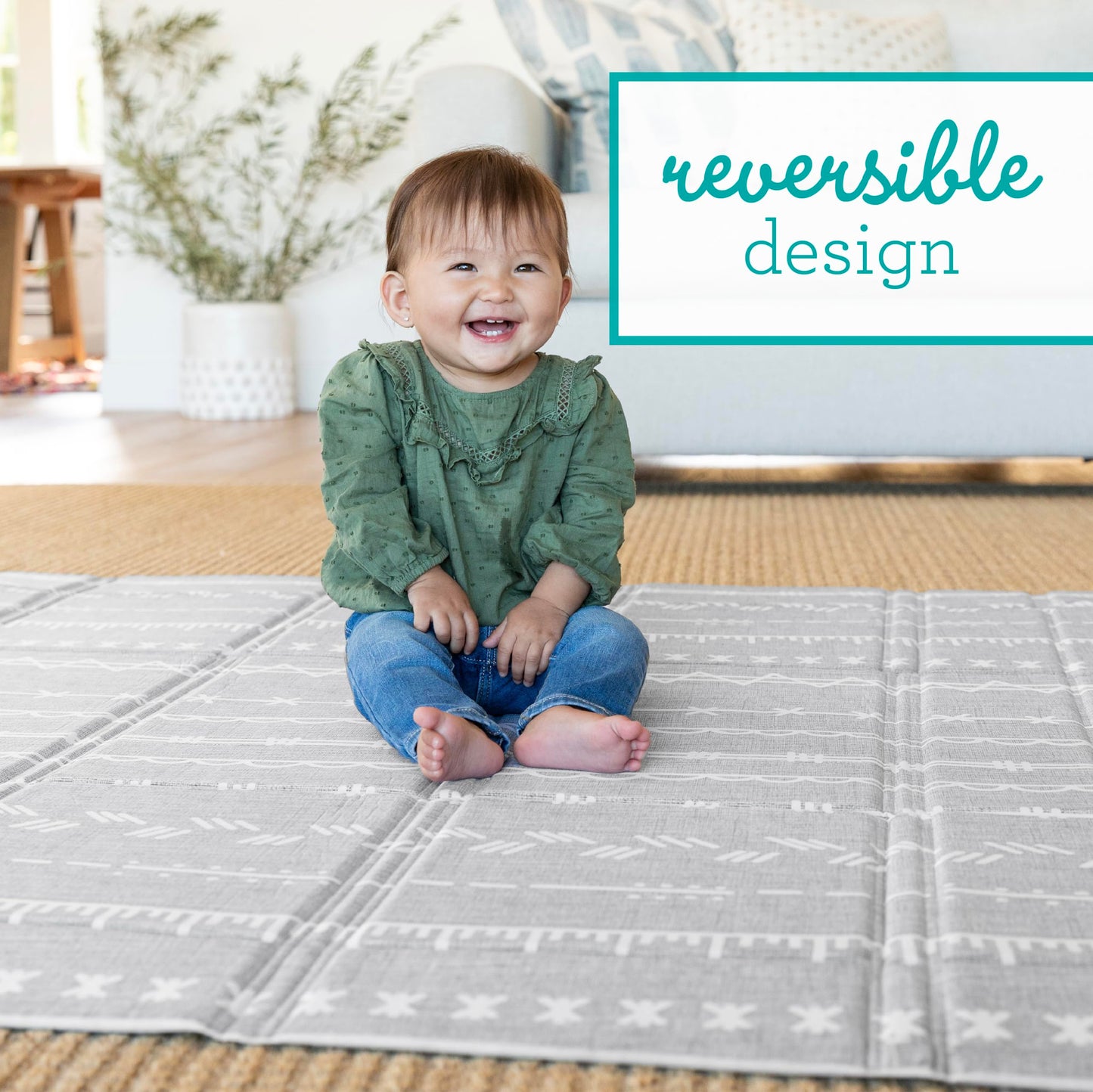Infantino Foldable Soft Foam Mat, Extra Large Double-Sided Cushioned Portable Play Mat with Fold-Up Sides, Non Slip Crawling & Playing for Infants and Toddlers, Rainbows
