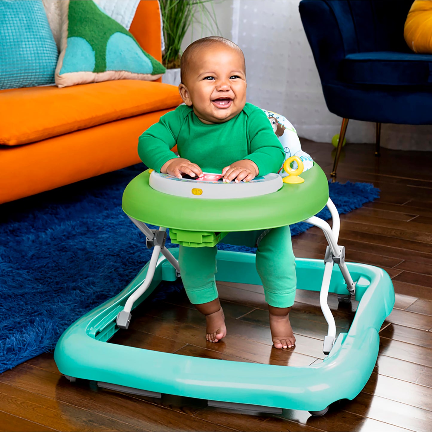 Bright Starts JuneBerry Walk-A-Bout Baby Walker and Entertainer, Removeable Floor Toy, with Easy Fold Frame for Storage, Ages 6 Months +