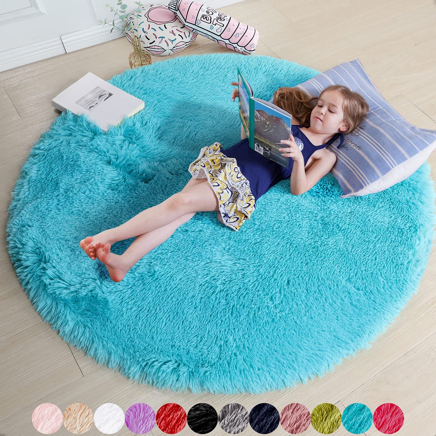 Pink Round Area Rugs 6Ft for Bedroom Living Room, Big Fluffy Shag Circle Rug for Kids Playroom, Cute Preppy Room Decor for Teen Girls, Cozy Fuzzy Furry Plush Carpets for Baby Nursery, Dorm, Classroom
