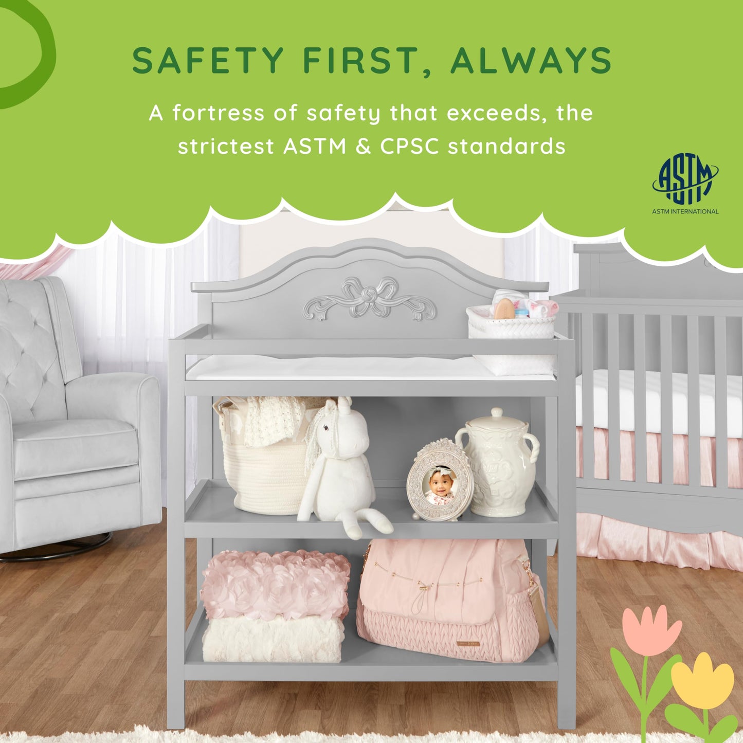 6044AU-PLTM Changing Table, Platinum