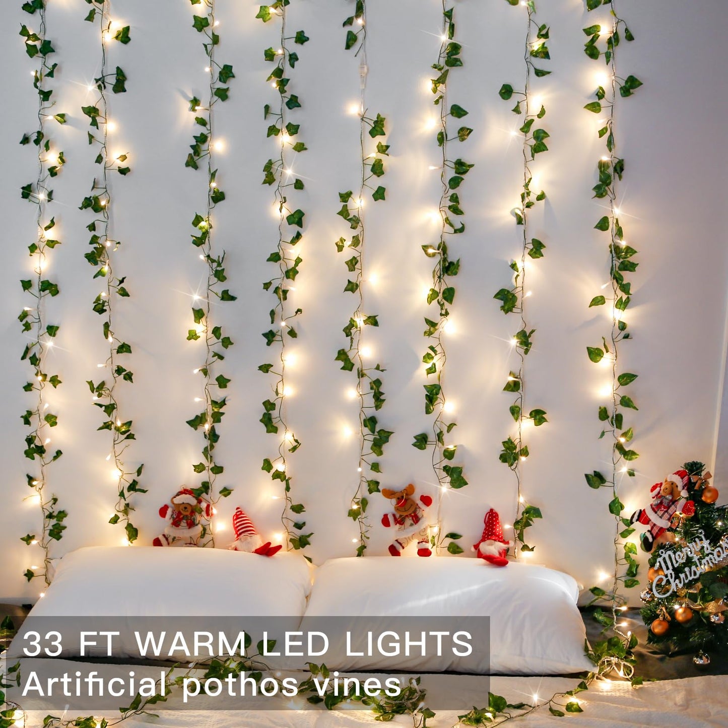 suddus Vine with Fairy Lights Battery Operated, 33ft 100 LED Ivy String Lights with Remote, Leaf Lights for Bedroom, Room, Wall, Garden, Party, Wedding Decor (Warm White)
