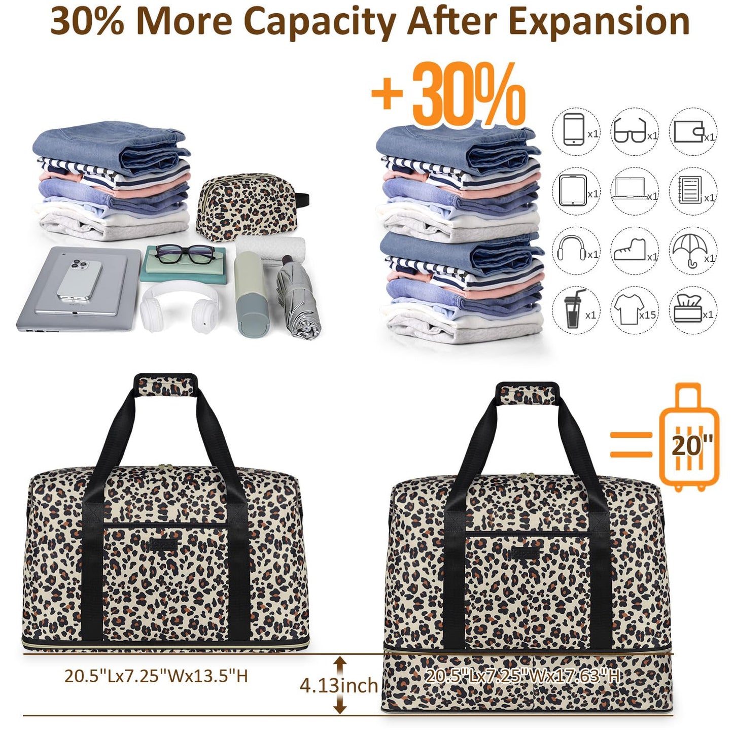 Expandable Travel Duffle Bags Weekender Overnight Bags for Women Men Hospital Bag for Women Labor Delivery with Toiletry Bag Waterproof