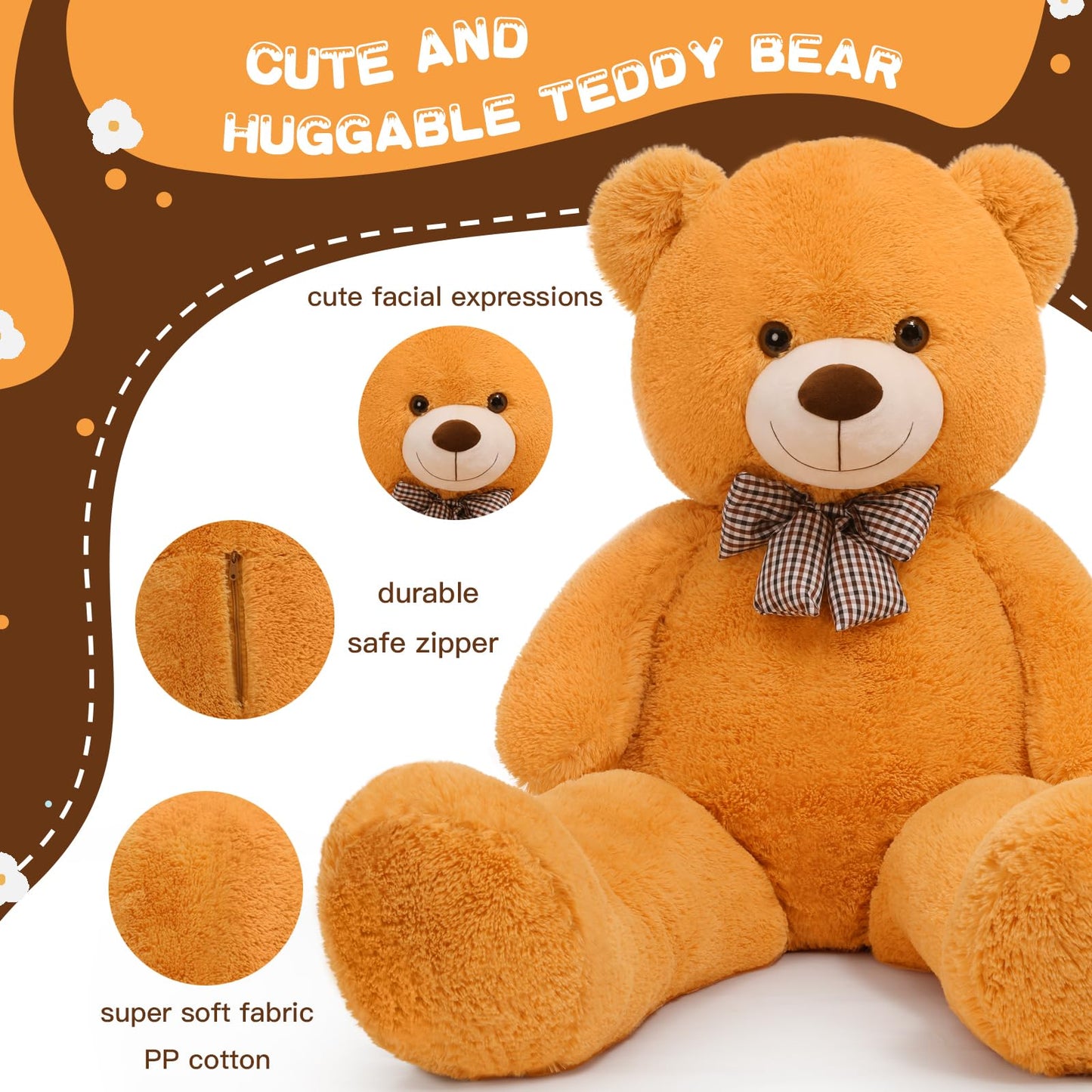 51 inch Big Teddy Bear Cute Giant Stuffed Animals Soft Plush Toy for Girlfriend Kids for Birthday Christmas Valentine's Day
