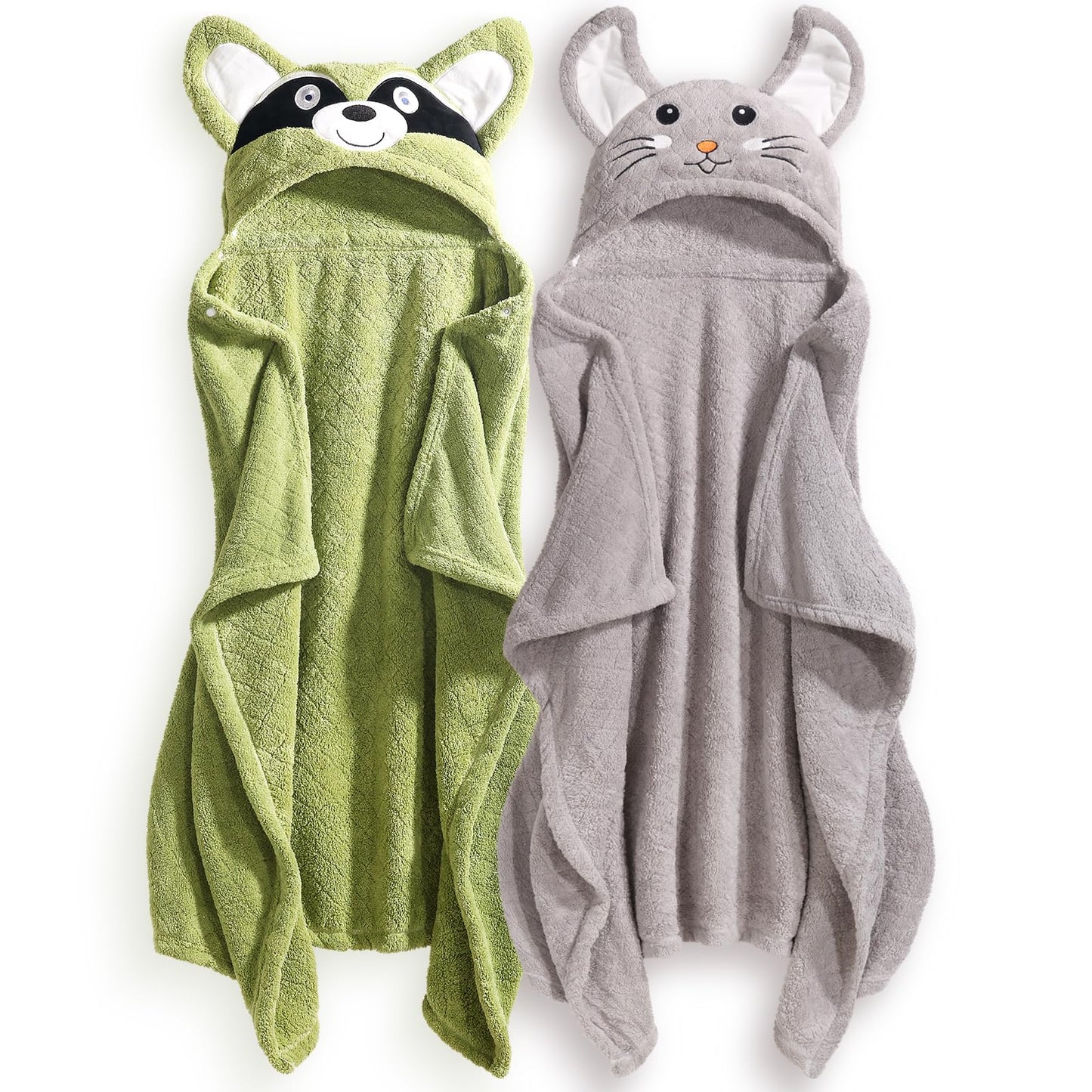 Hooded Baby Towels Boy for 0-6 Years, 50"x 32" Extra Large Toddler Bath Towels with Hood for Boys & Girls, 2-Pack Absorbent Thick Soft Gift for Kids Yellow Lion & Orange Monkey