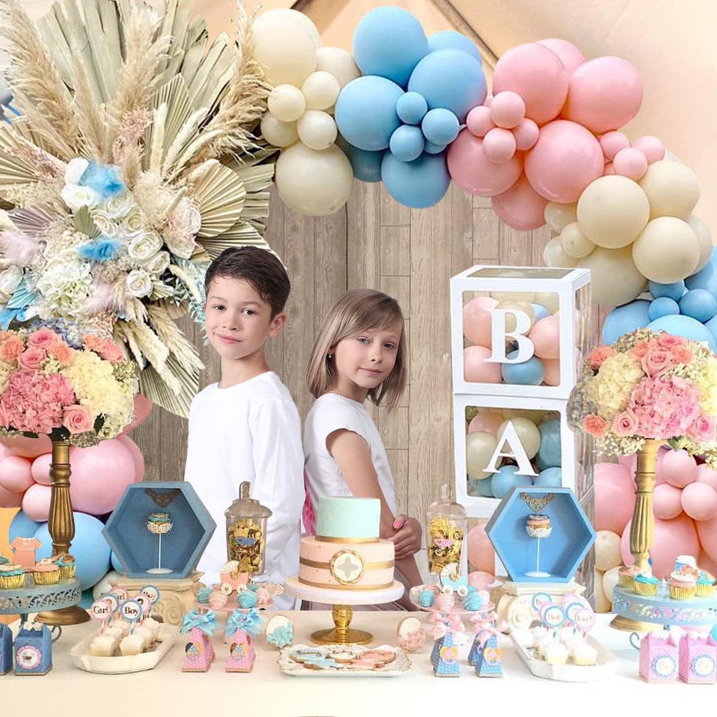 Baby in Bloom Baby Shower Decorations - 116pcs Pink and Sage Green Balloon Arch Kit, BABY in Bloom Backdrop and Baby Boxes with Letters for Pink Floral Baby Shower Decorations for Girl