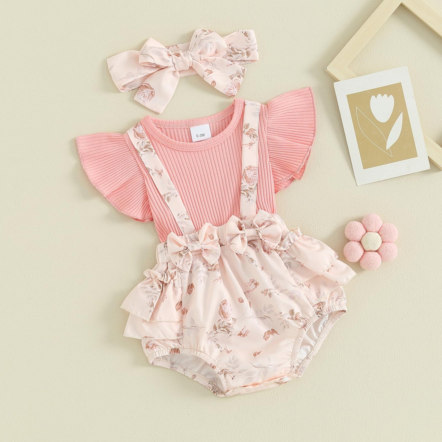 Mubineo Baby Girl Summer Clothes Romper Dress Outfits Cute Ruffle Floral Overalls Skirt Sets Newborn Outfit