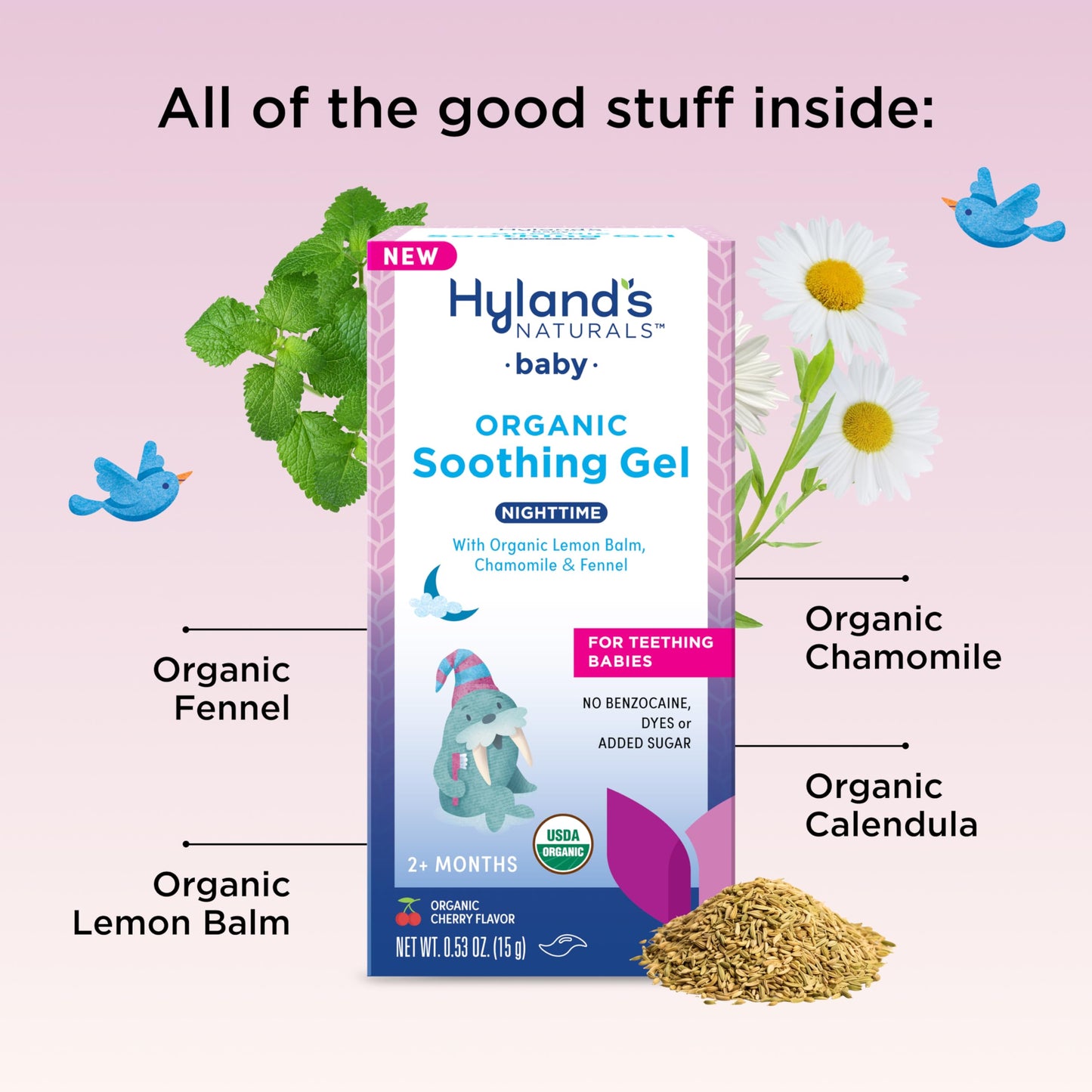 Hyland's Baby Organic Day and Night Soothing Gel Combo Pack, Cooling Gel for Oral Discomfort, Easy-to-Apply, Ages 2 Months and Up, 1.06 Ounce (2 Tubes of 0.53 oz.)