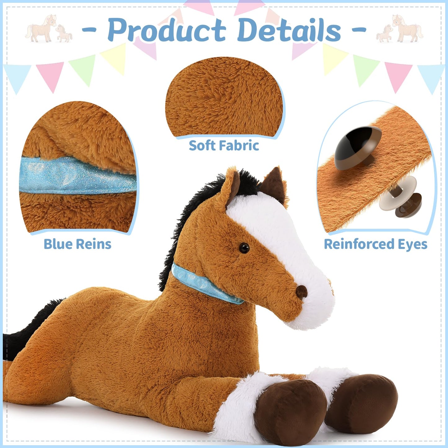 Tezituor 47 Inch Giant Horse Stuffed Animal, 4ft Realistic Chocolate Stuffed Horse Plush Toy, Hugging Soft Horse Pony Plush Pillow for Boys Girls,