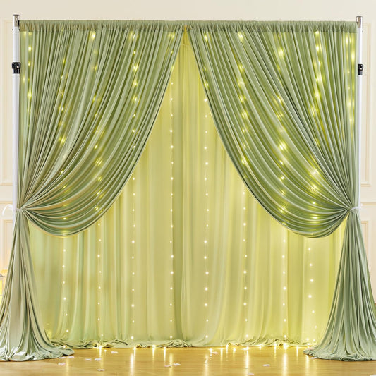 10x10ft Pink Backdrop Curtain with Lights String for Parties Wedding Wrinkle Free Soft Curtains Photo Backdrop Drapes for Girls Birthday Baby Shower Background Decorations 5x10ft, 2 Panels