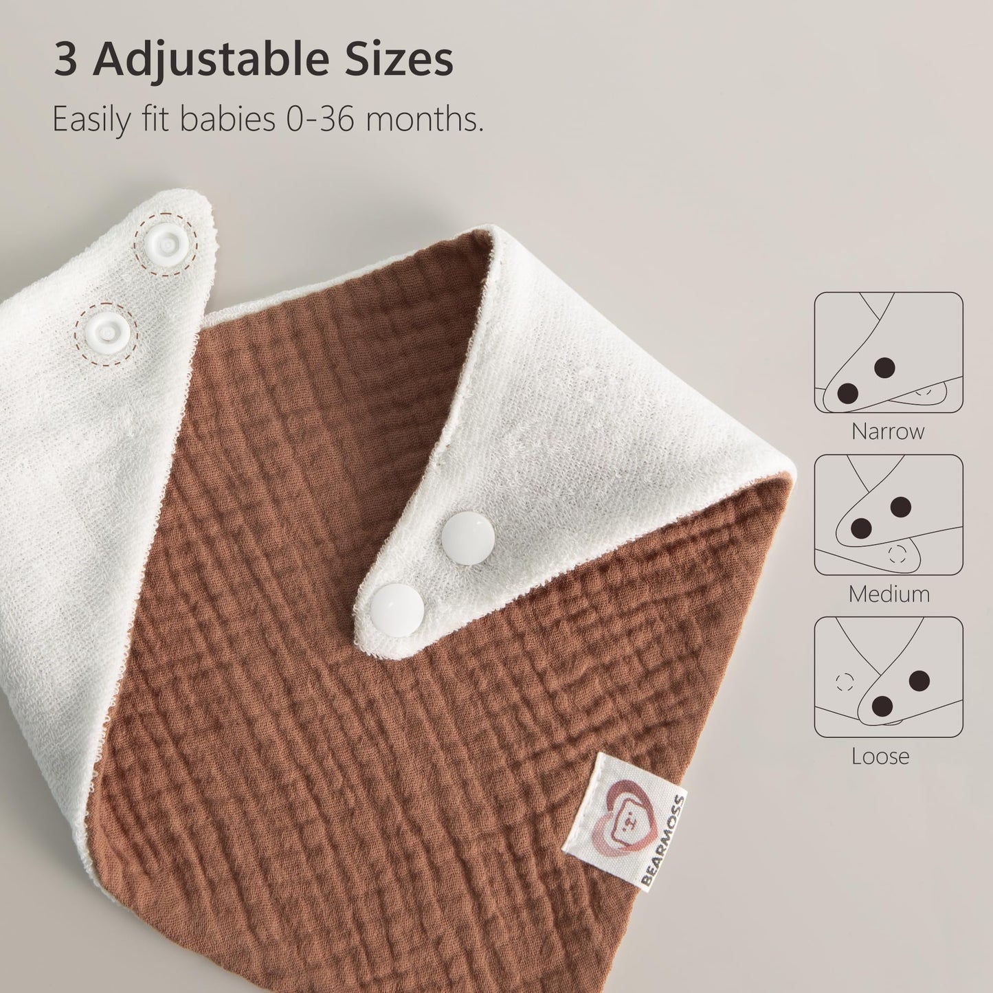 Bearmoss Muslin Baby Bibs 8 Pack Soft Bandana Bibs for Drooling & Teething, Absorbent Burp Cloths with Adjustable Snaps