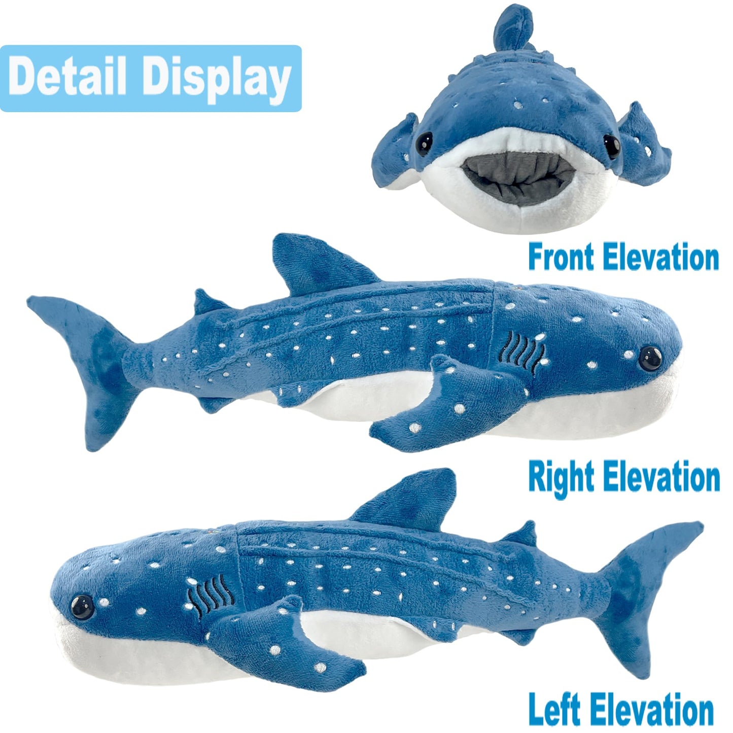 39 Inch Whale Shark Stuffed Animal – Giant Plush Shark Pillow Toy, Realistic Big Whale Shark Plushie for Kids and Ocean Lovers, Large Cuddly Gift