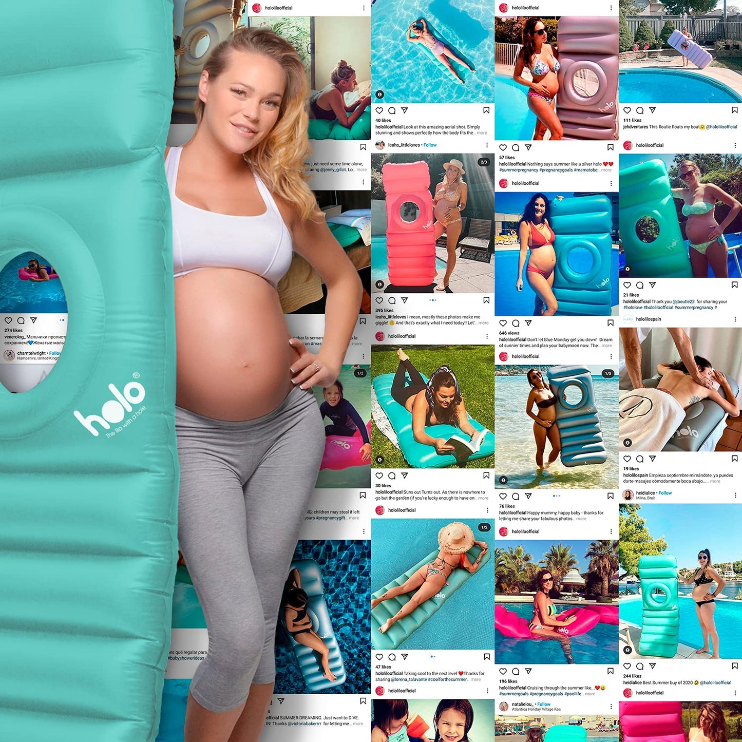 HOLO The Original Inflatable Pregnancy Pillow - Full Body Maternity Airbed/Float with Hole for Tummy - Sleeping Support & Comfort - Say Goodbye to Pregnancy Related Aches and Pains (White Sand)