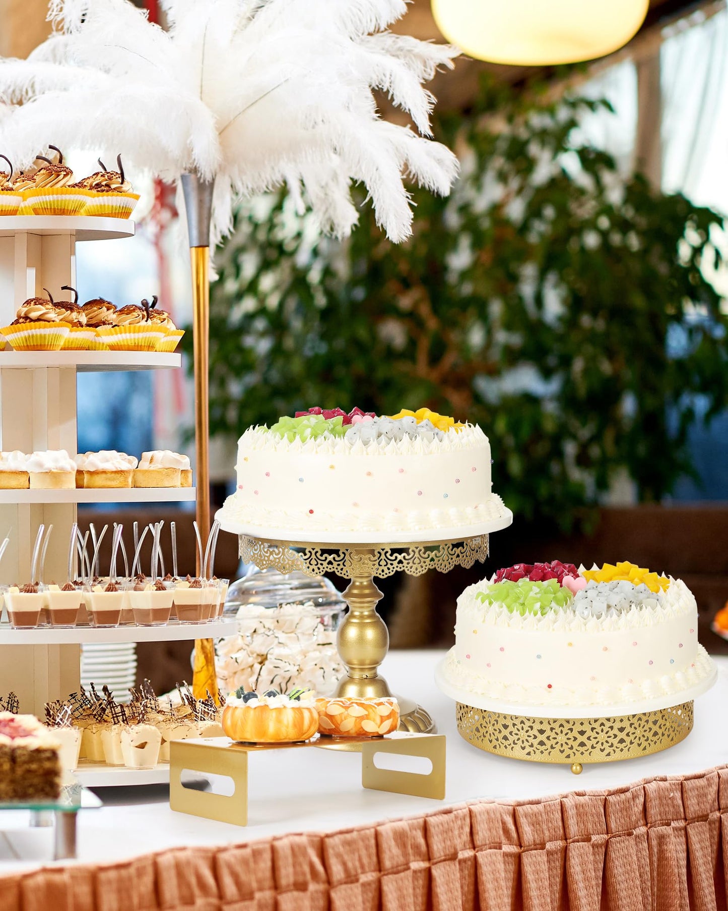 ZUMELER Gold 5Pcs Cake Stands Set Metal Round Cupcake Holder Cookies Dessert Display Plate Serving Tower Tray Platter with Handl for Baby Shower Wedding Birthday Party Celebration
