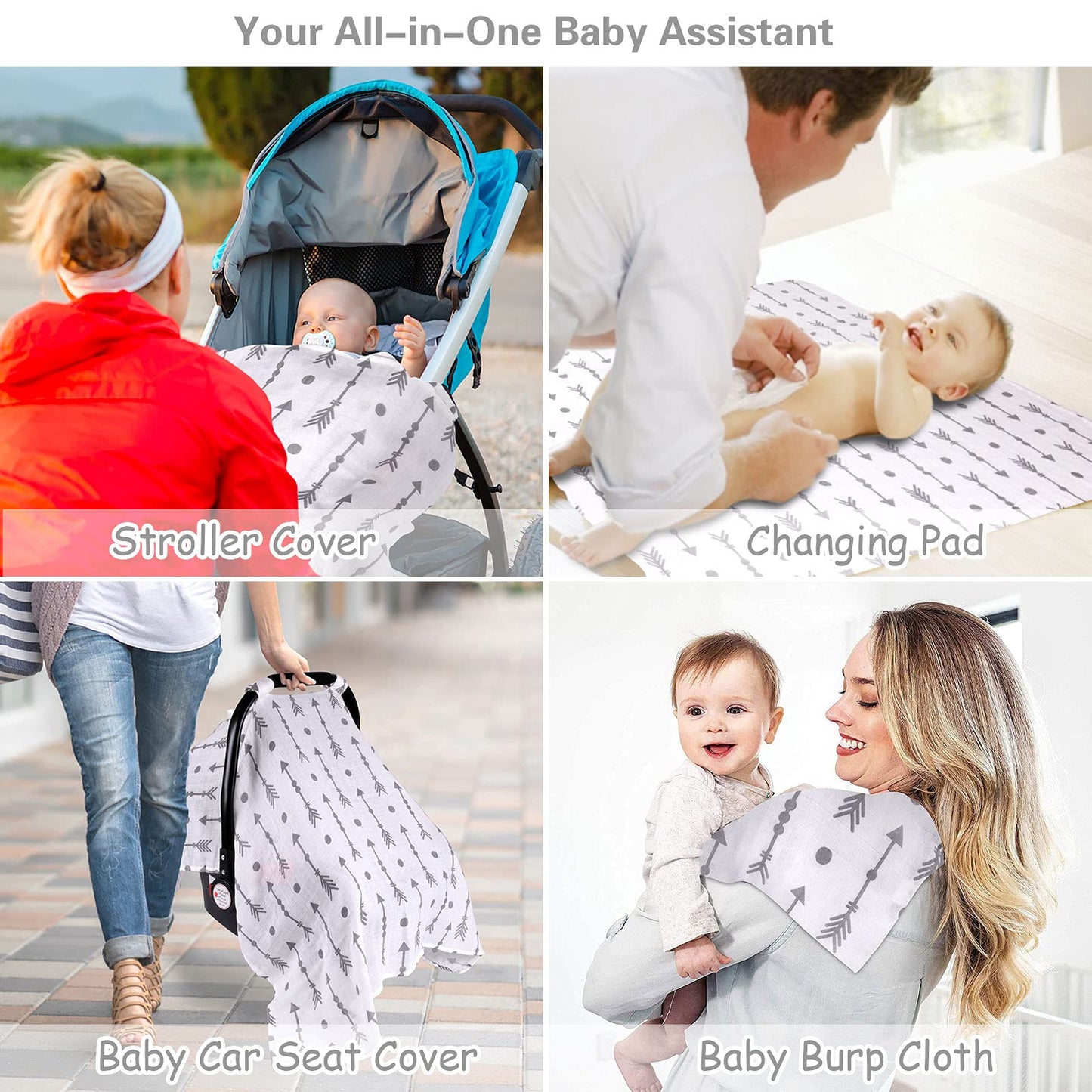 Rquite Car Seat Cover, Muslin Cotton Infant Car Seat Canopy, Breathable Baby Carrier Cover, Summer Stroller Sun Shade, Flower