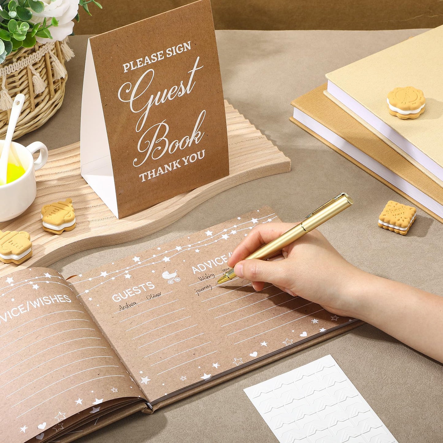 27 Pcs Butterfly Floral Baby Shower Guest Book Set Baby Shower Sign in Guest Floral Book Place Table Cards with Gold Pen Adhesive Photo Corner for Birthday Party