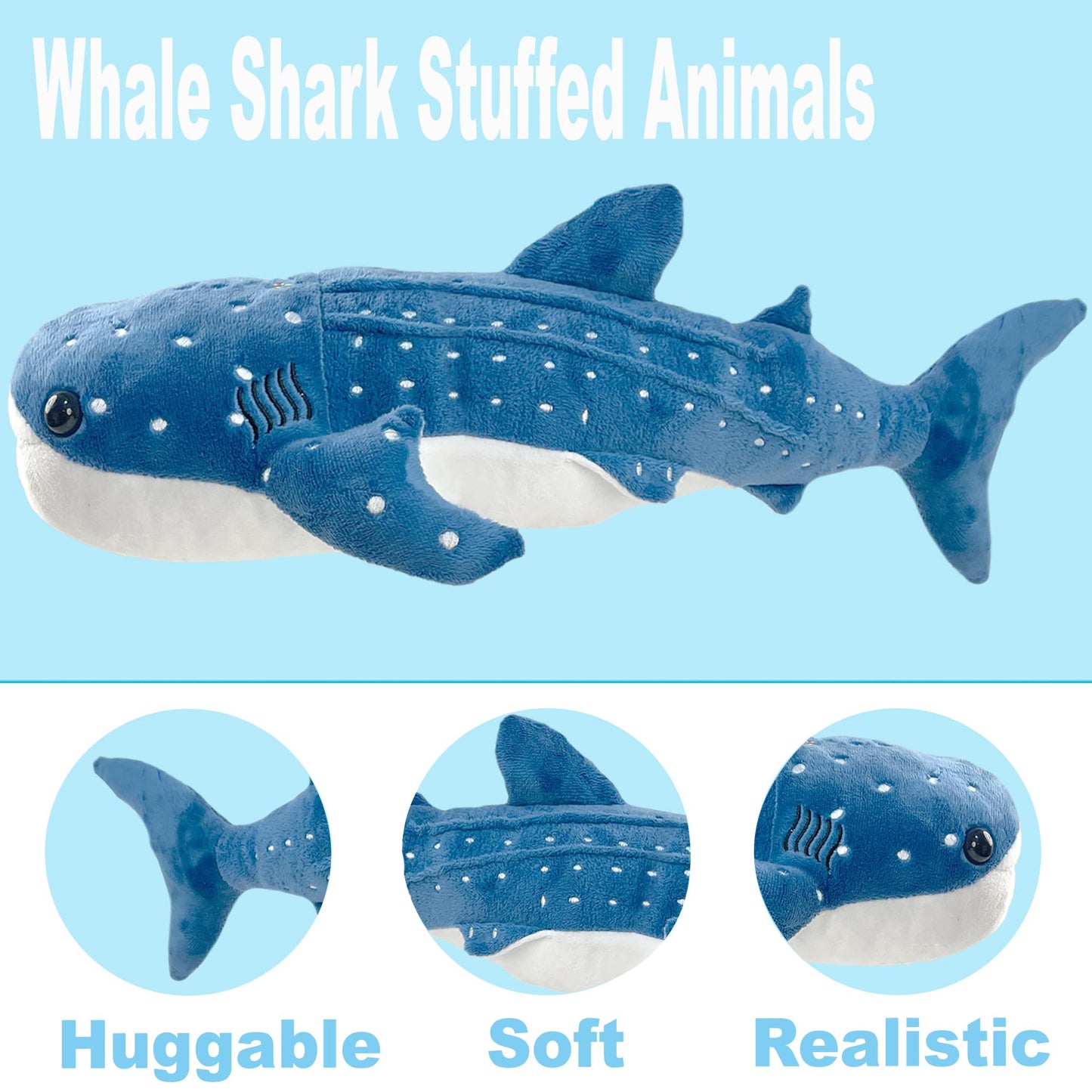 39 Inch Whale Shark Stuffed Animal – Giant Plush Shark Pillow Toy, Realistic Big Whale Shark Plushie for Kids and Ocean Lovers, Large Cuddly Gift