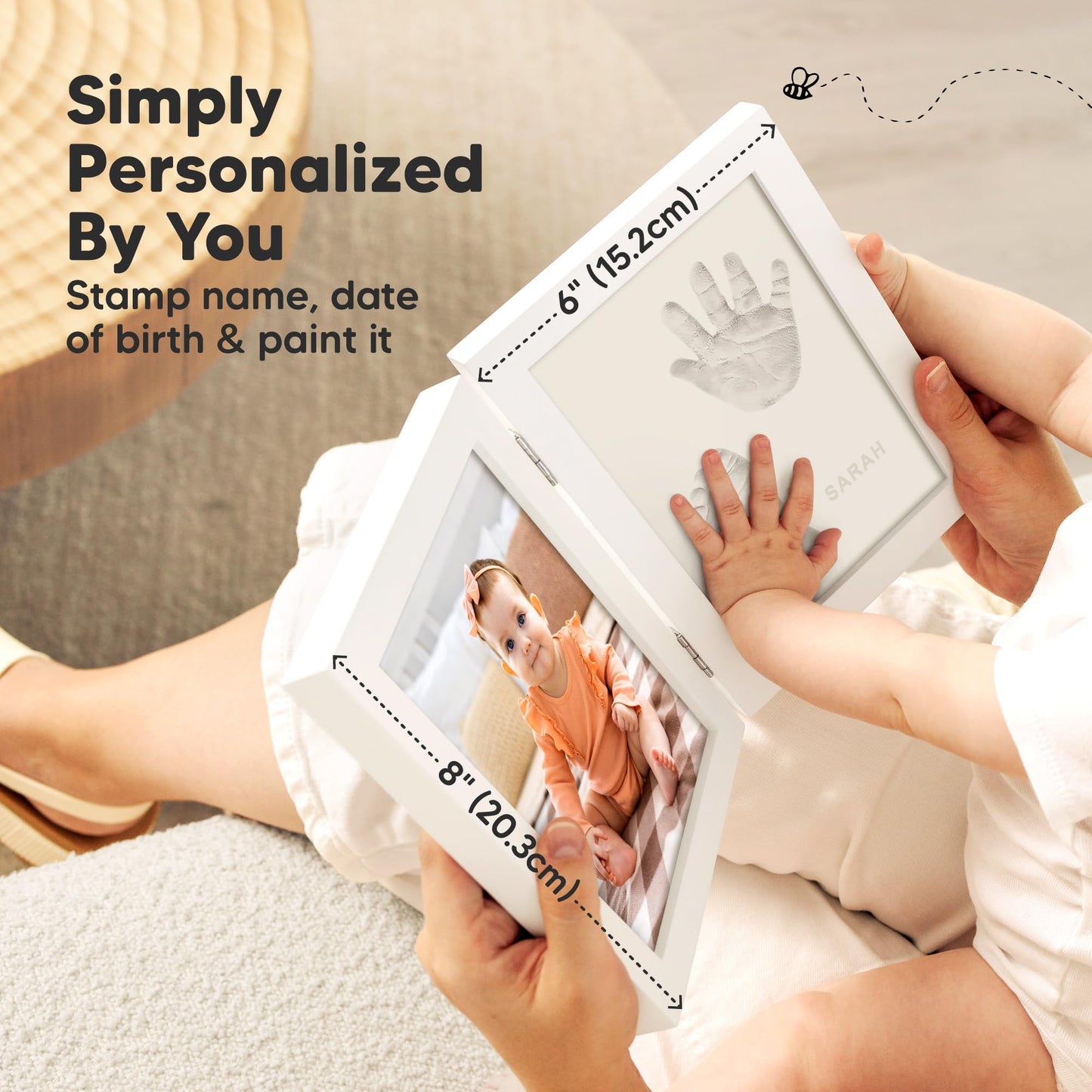 Baby Hand and Footprint Kit, Quick Dry Clay - Newborn Keepsake Feet and Handprint Kit, Nursery Picture Frame, Personalized New Mom Gifts for Baby Showers & Registry, First Mother's Day (Alpine White)