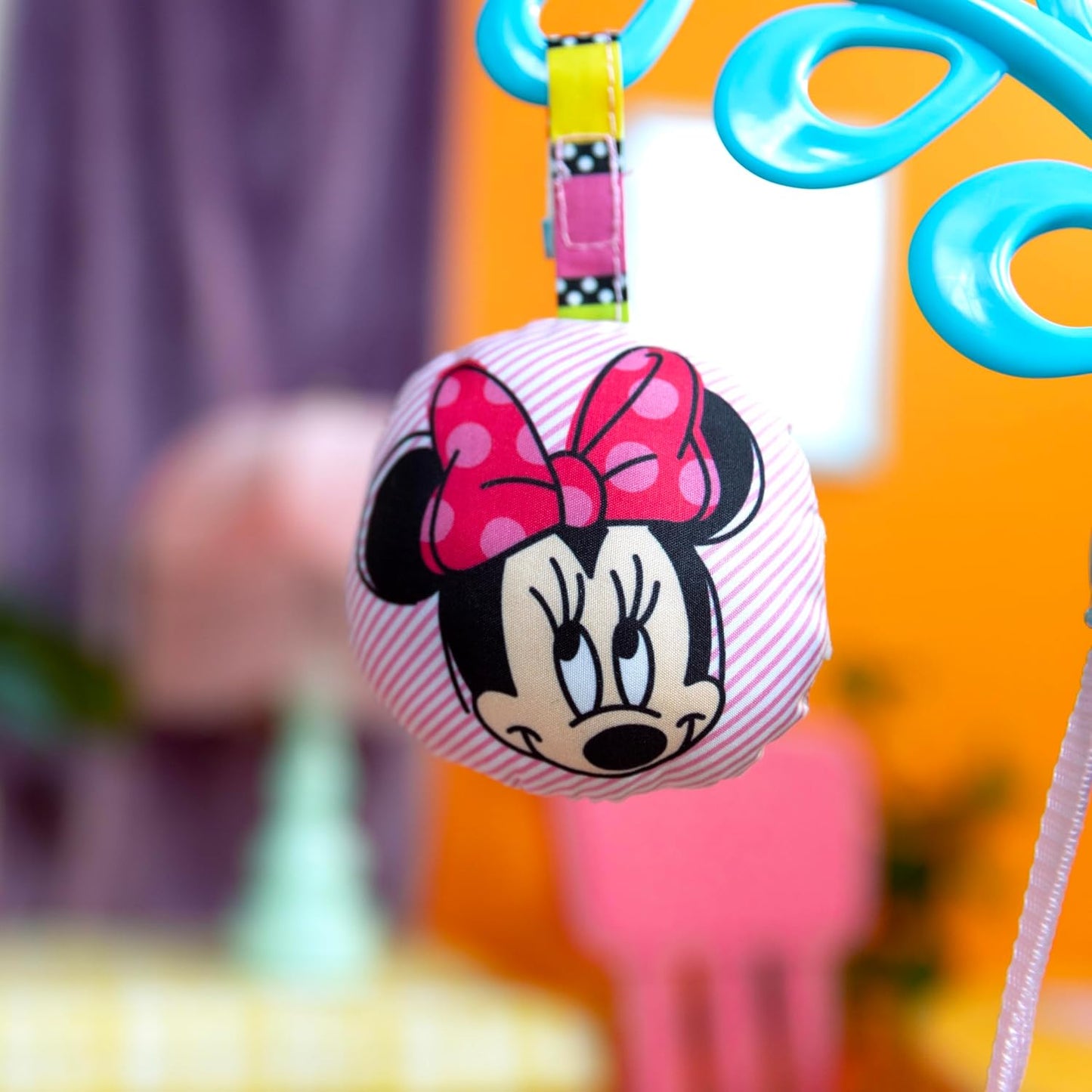 Bright Starts Disney Baby MINNIE MOUSE PeekABoo Baby Activity Center Jumper with 8 Toys, Lights & Sounds, 360-Degree Seat, 6-12 Months (Pink/Blue)