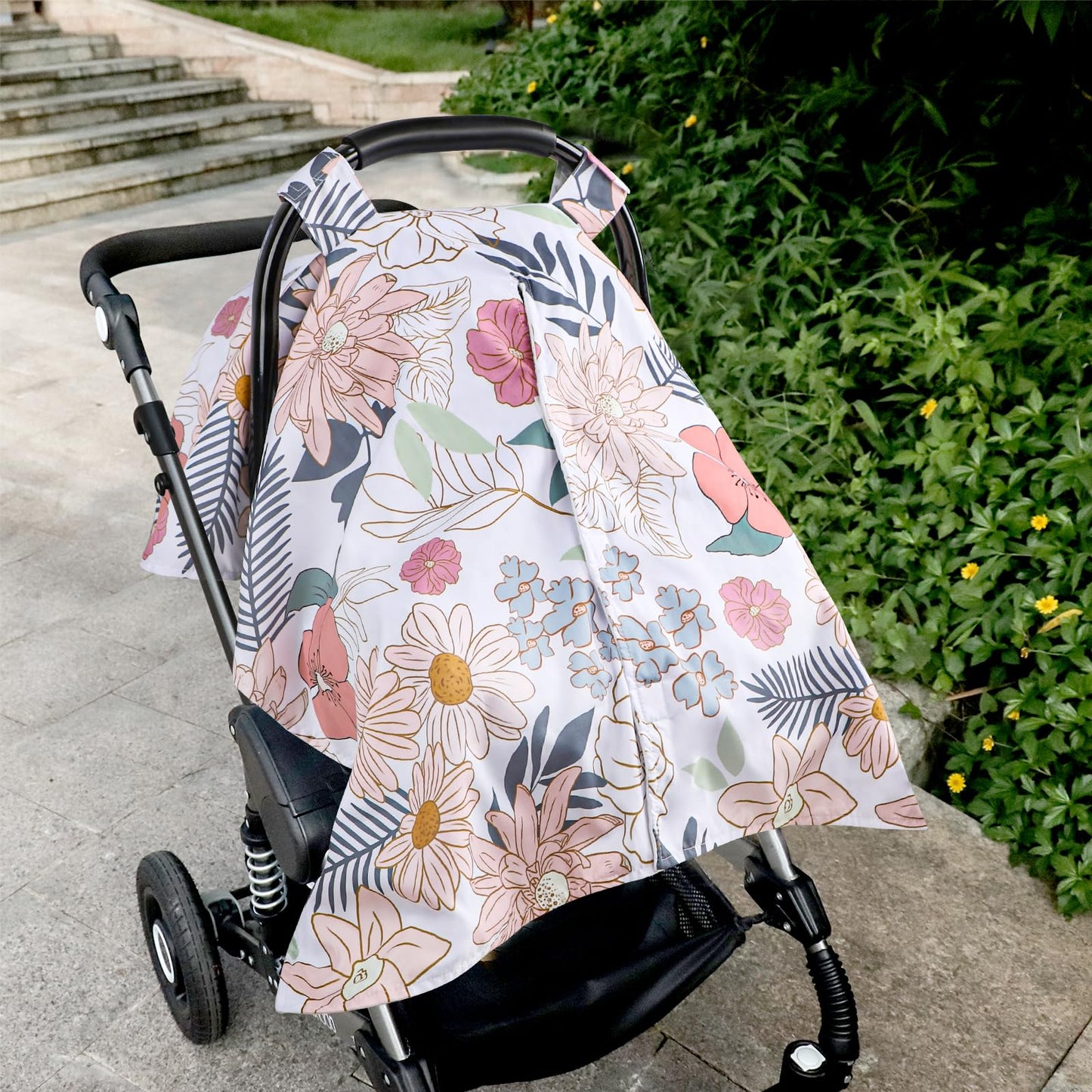 Car Seat Cover Baby, Infant Car Seat Canopy Covers for Newborn Girls Boys, Soft Breathable Mink Carseat Covers Stretchy Multi-Use Nursing Cover for Stroller Baby Car Seat, Purple Flroal