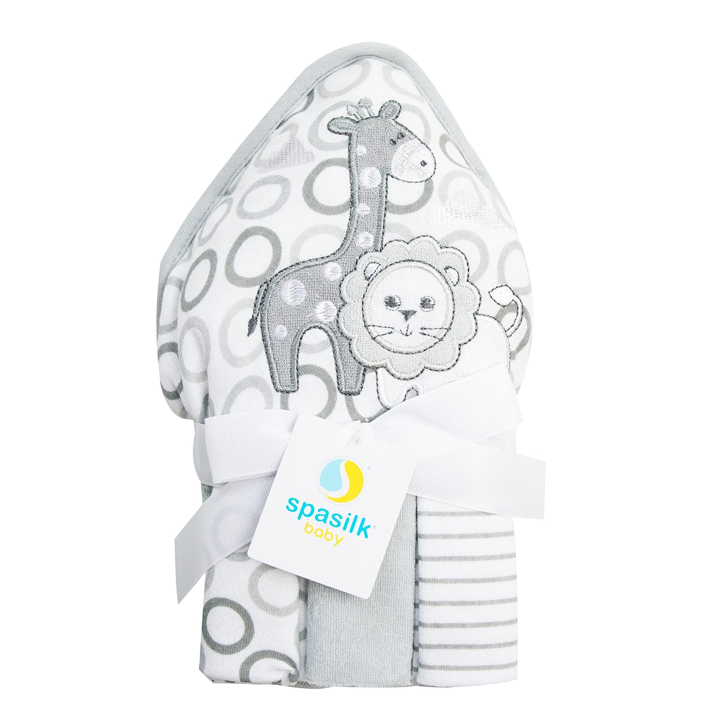 Spasilk Baby Bath Hooded Terry Towel with 3 Washcloths, Baby Bath Essentials, One Size, Blue Whale