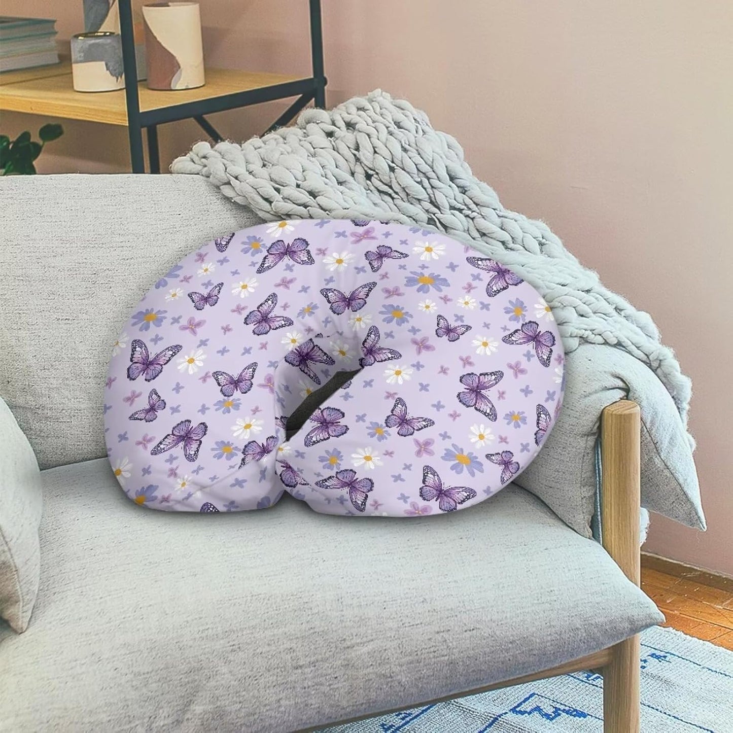 Butterfly Daisy Printed Nursing Pillow Cover for Infant, Soft Breathable Nursery Bottle Breast Feeding Pillow Slipcover for Breastfeeding Moms, Fits 22in*18in Pillow