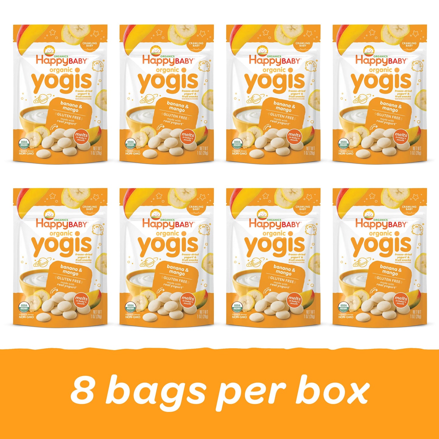 Happy Baby Organics Yogis Freeze-Dried Yogurt & Fruit Snacks, Variety Pack, 1 Ounce (Pack of 6)