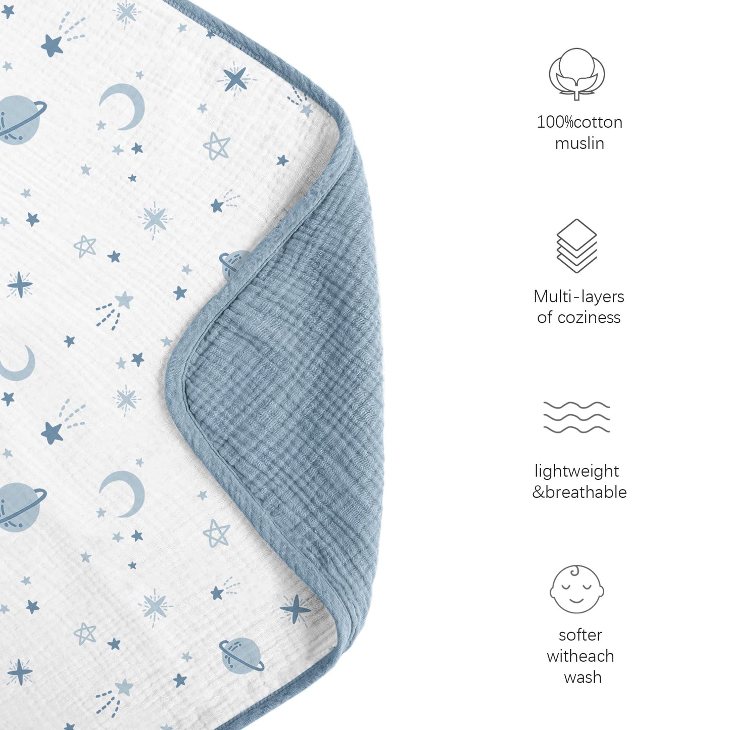 Konssy Muslin Baby Blankets for Girls Boys, 100% Cotton Crib Blanket for Infant Toddler, Super Soft and Lightweight Nursery Swaddling Wrap 40"x36" (Floral)