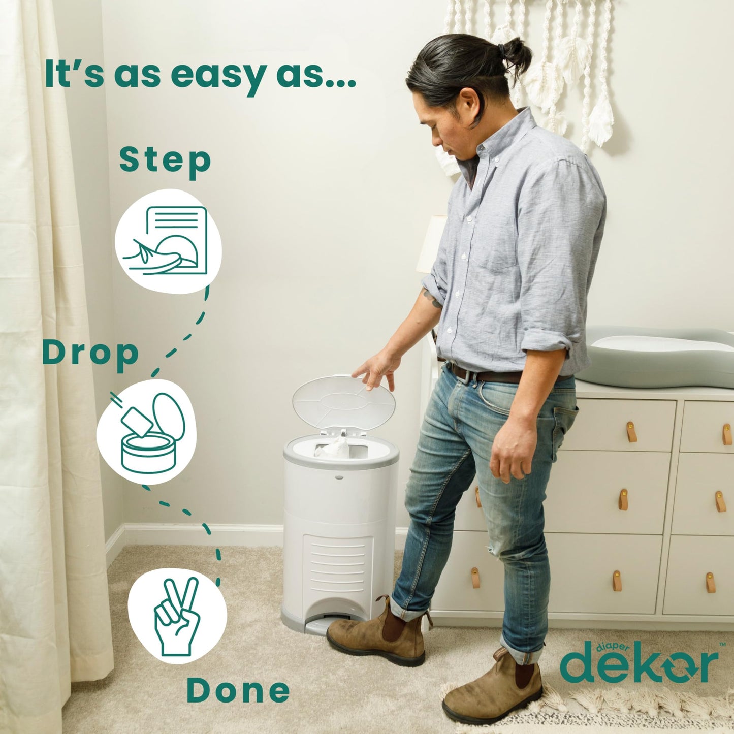 Diaper Dekor EKO Plus Diaper Pail Gift Set, White | ONLY Eco-Friendly Diaper Pail Made with 70% Recycled Materials | Comes with up to a Year's Supply Worth of Diaper Dekor Refills!