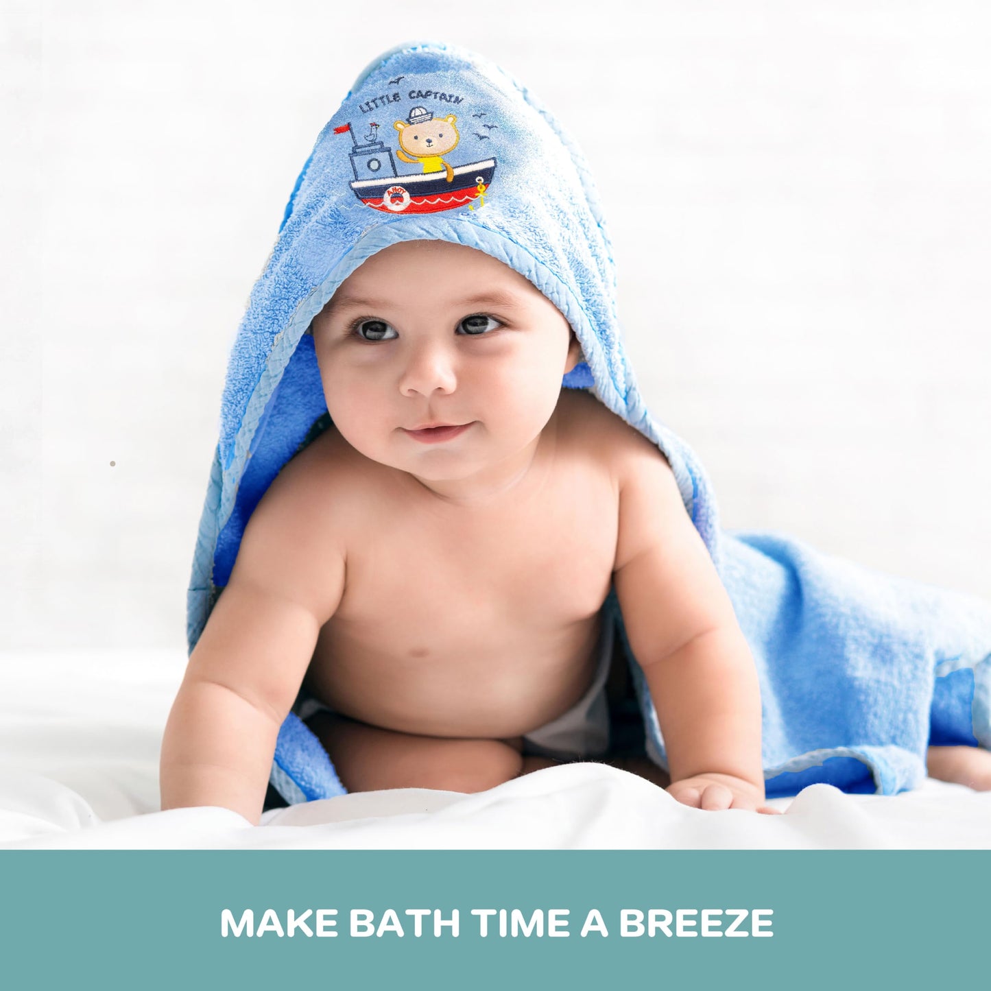 Spasilk Baby Bath Hooded Terry Towel with 3 Washcloths, Baby Bath Essentials, One Size, Blue Whale