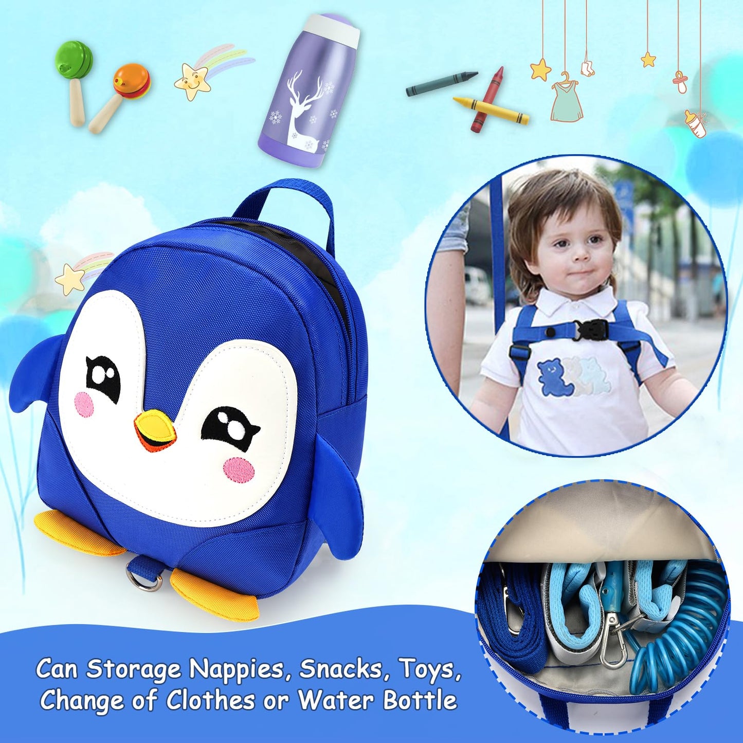 Accmor Toddler Harness Backpack Leash, Cute Dinosaur Backpacks with Anti Lost Wrist Link, Cute Mini Child Backpack Wristband Tether Strap and Protection Leashes for Boys Girls Aged 1-3 Years