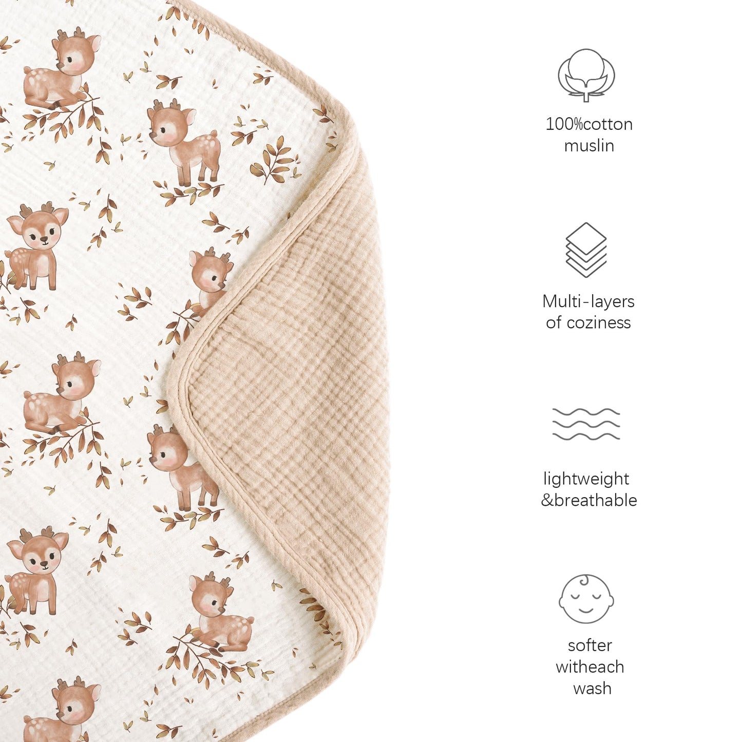 Konssy Muslin Baby Blankets for Girls Boys, 100% Cotton Crib Blanket for Infant Toddler, Super Soft and Lightweight Nursery Swaddling Wrap 40"x36" (Floral)
