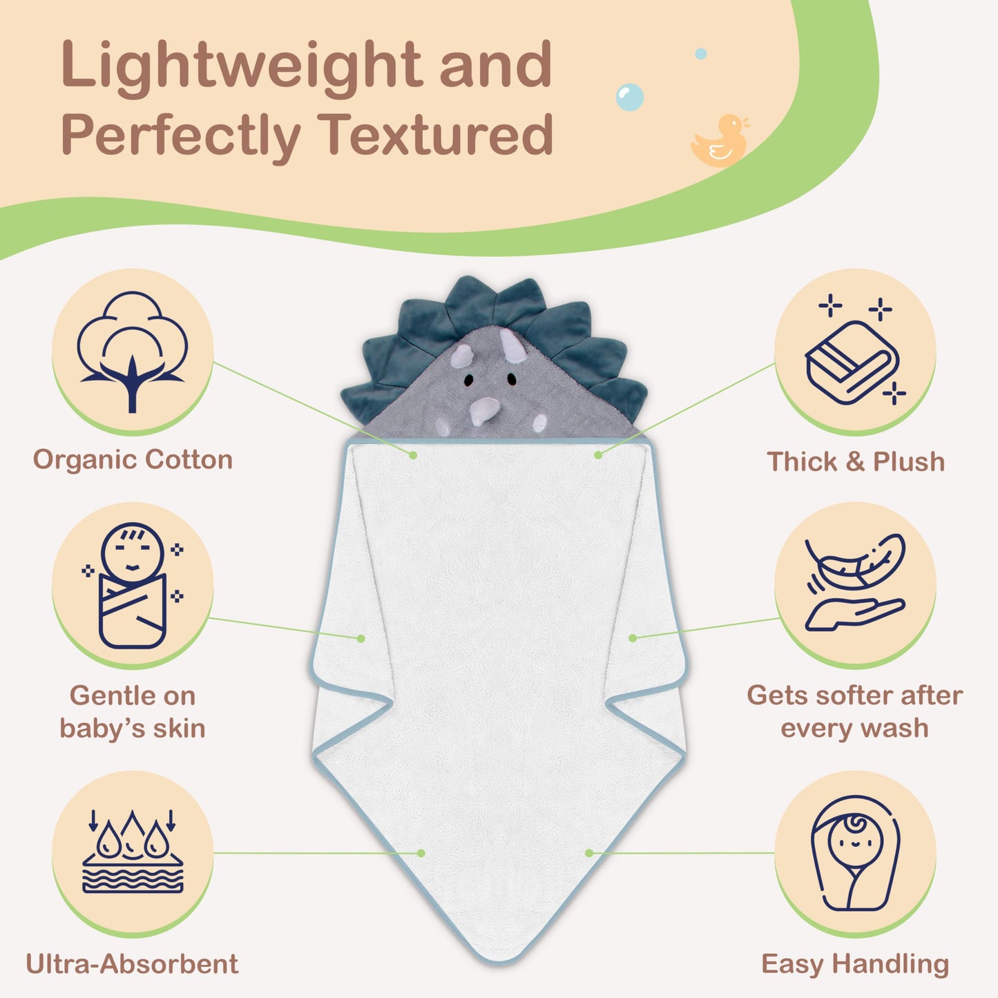 Mother's Choice Baby Hooded Towel - Large 33x33 Inch, 100% Cotton, Ultra-Soft & Absorbent Bath Towel for Newborns, Infants, Boys & Girls (Butterfly)