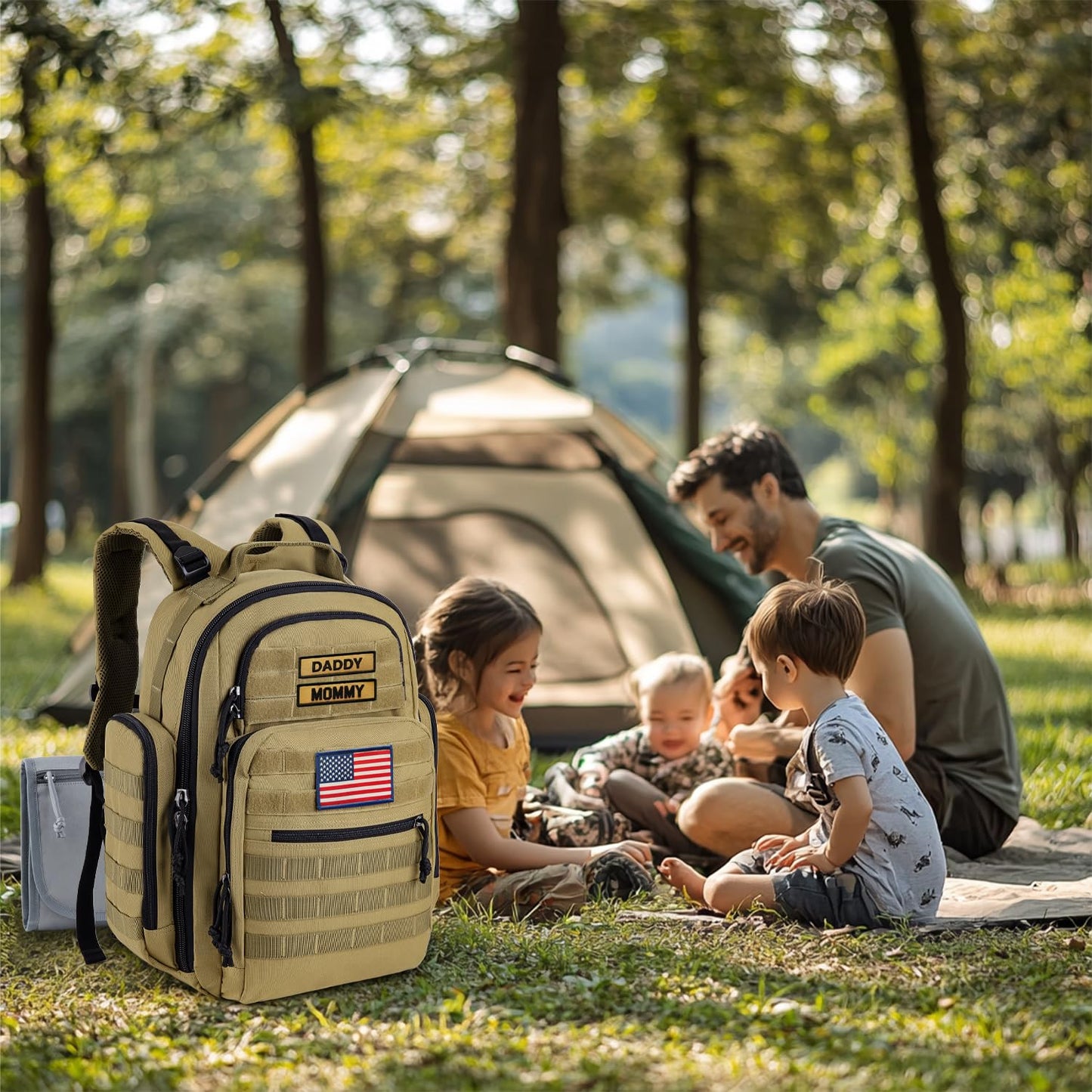 SHARKMOUTH Diaper Bag Backpack for Dad and Mom, Military Molle diaper Pack with Insulated Bottle Holders and Wipe Pocket