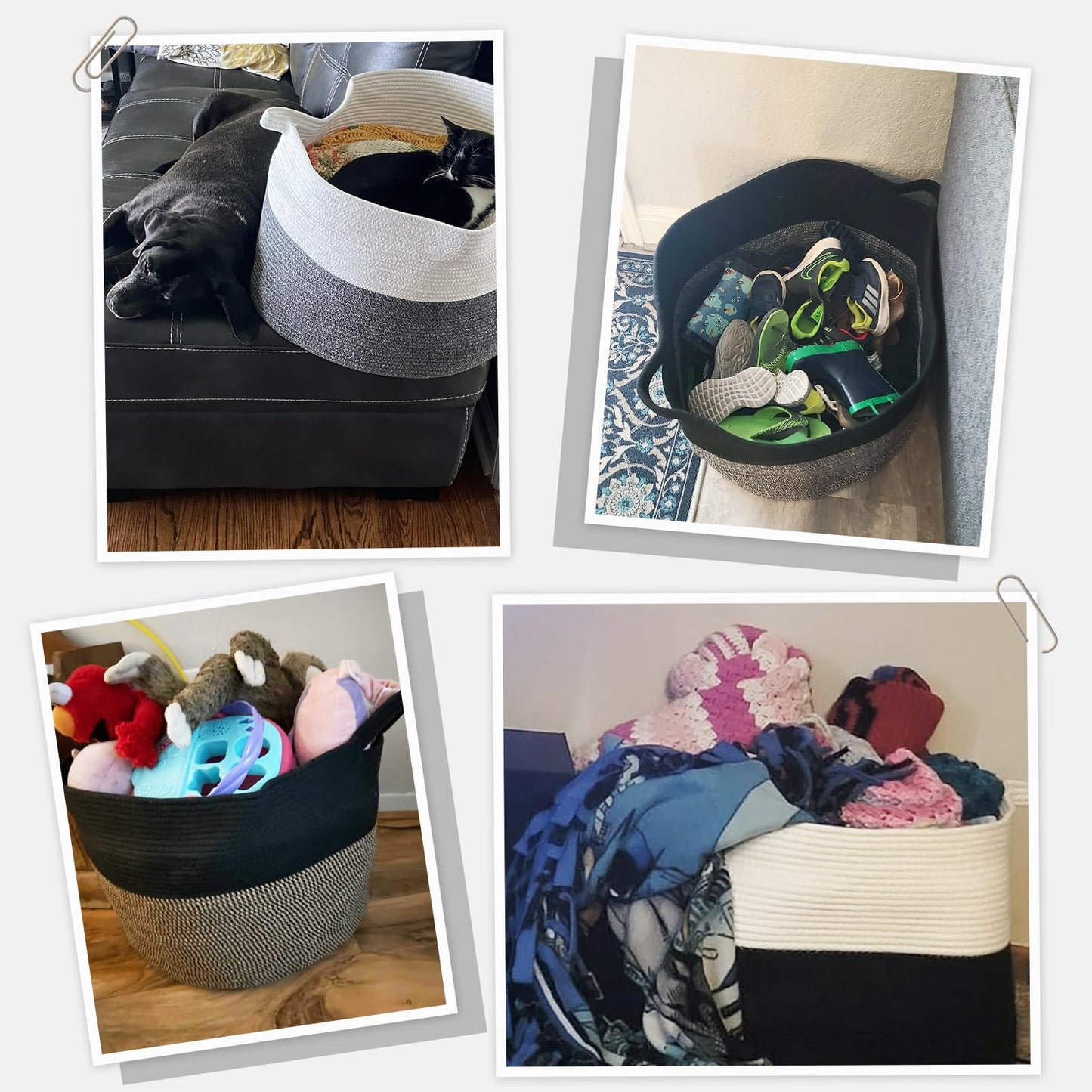 INDRESSME XXXLarge Cotton Rope Basket 21.7" x 21.7" x 13.8" Woven Baby Laundry Blanket Basket Toy Baskets with Handle Storage Comforter Cushions Thread Laundry Hamper